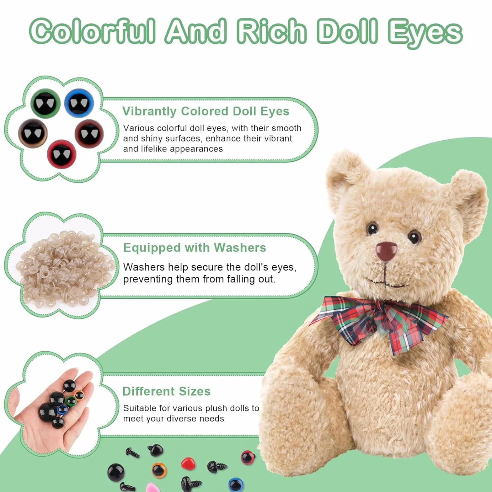 40 Pezzi Occhi di Sicurezza per Animaletti all'Uncinetto (10-20mm) – Occhi Colorati con Sciarpa, Cappello & Pacchetto per Bambola, Peluche, Accessorio per Uncinetto & Materiale per Fai da Te
