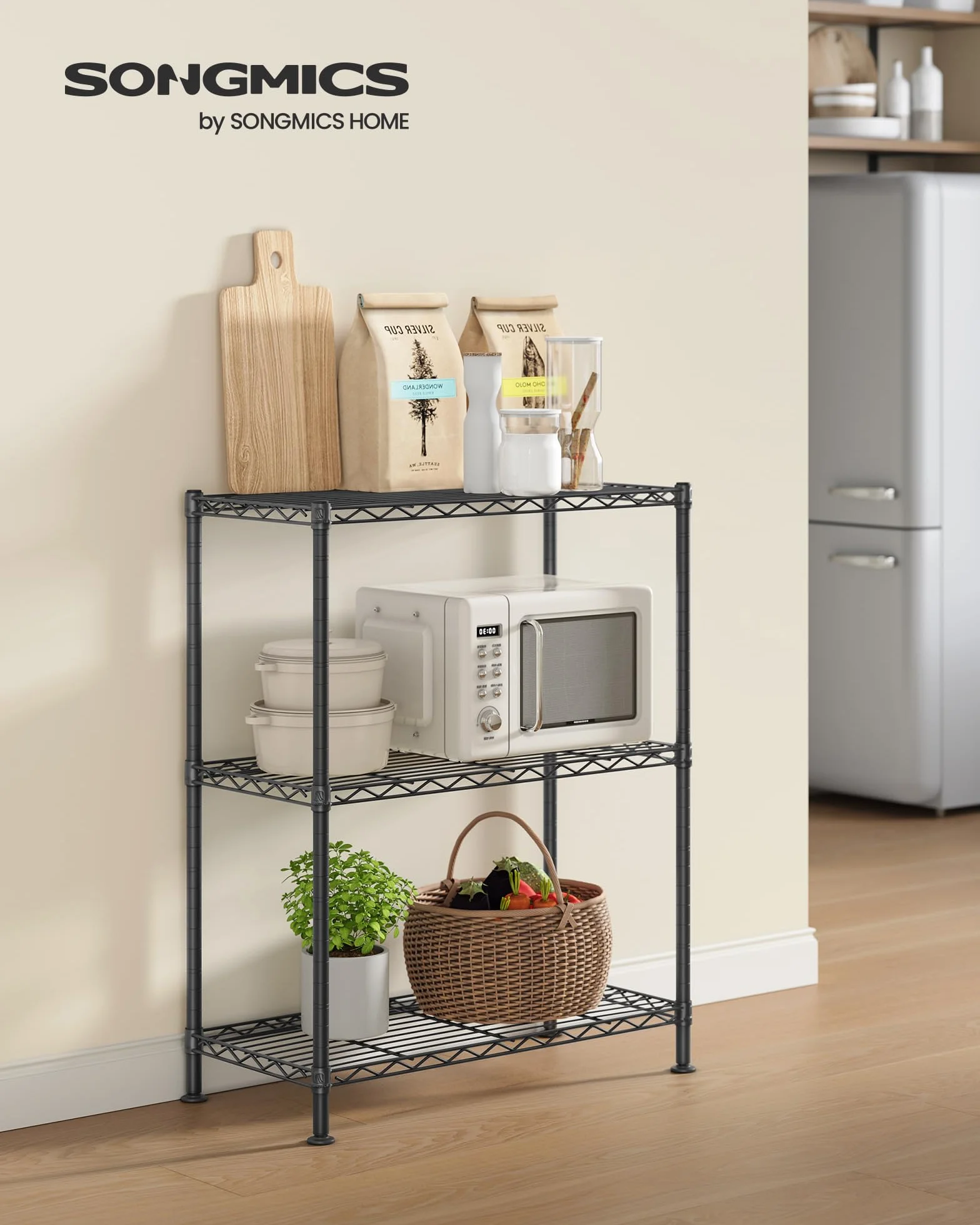 SONGMICS Scaffale Portaoggetti, Ripiani Regolabili, Scaffale di Stoccaggio, per Garage, Camera da Letto, Soggiorno, Cabina, Cucina, Dispensa, 3 Livelli, 30 x 60 x 77 cm, Nero Inchiostro LGR163BH01