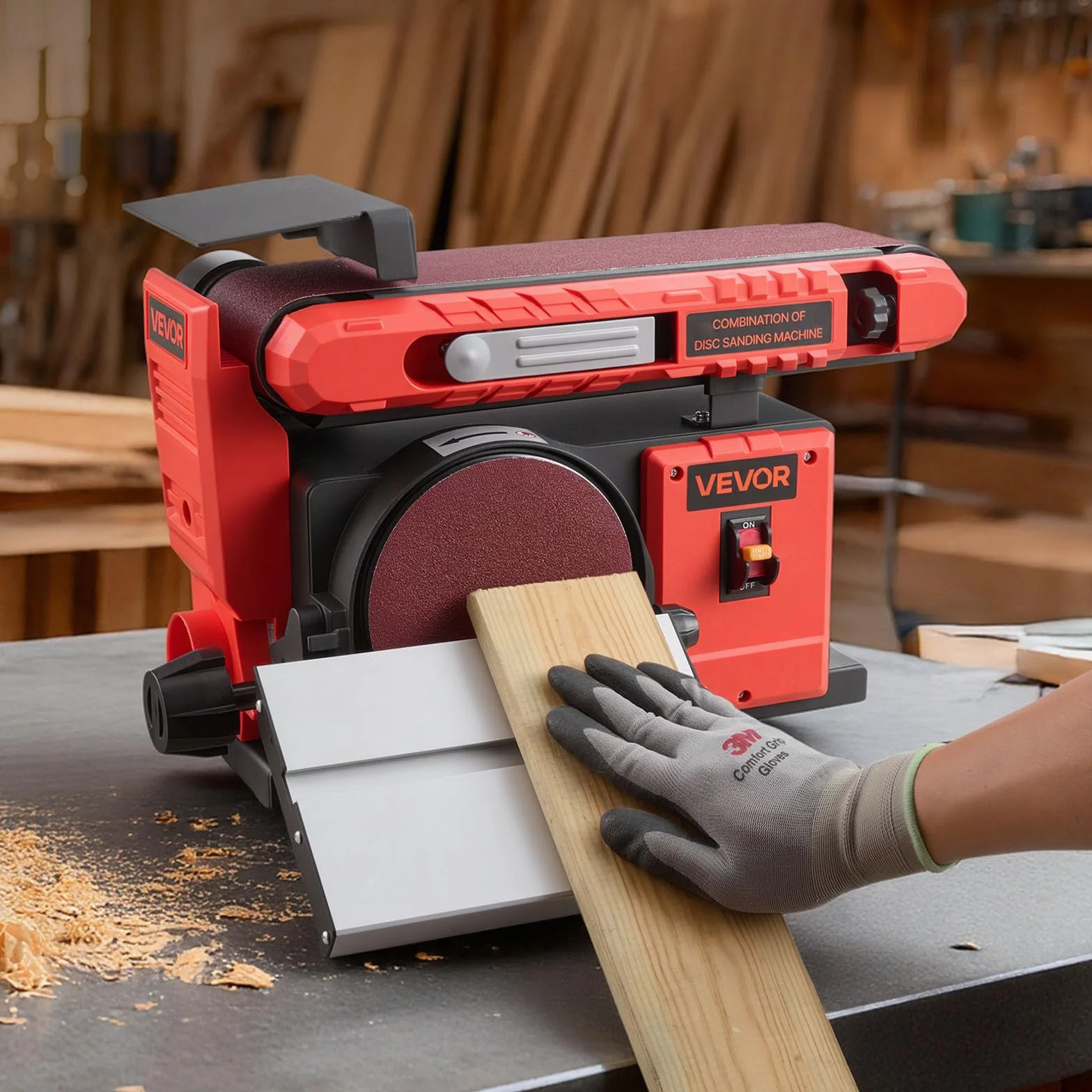 VEVOR Levigatrice a Disco da 152,4 mm Levigatrice a Nastro 101,6 x 914,4 mm da 400 W con Piano di Lavoro Regolabile 0 a 45° Porta di Raccolta Polvere per Lavorazione del Legno, Fai da te