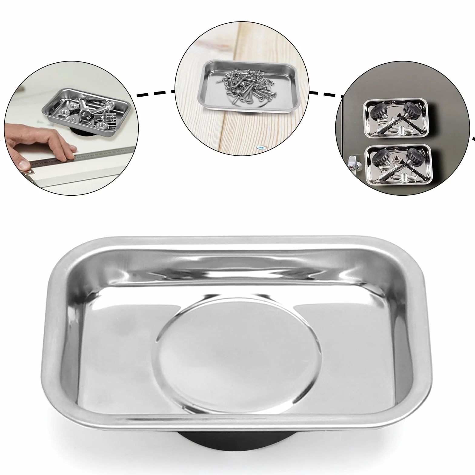Set da 4 Pezzi Magnetschale Officina – Vassoio Magnetico Acciaio Inox per Tenere Viti, Bulloni, Supporto Magnetico Utensili, Porta Bit Magnetiche per Officina e Scaffale Garage