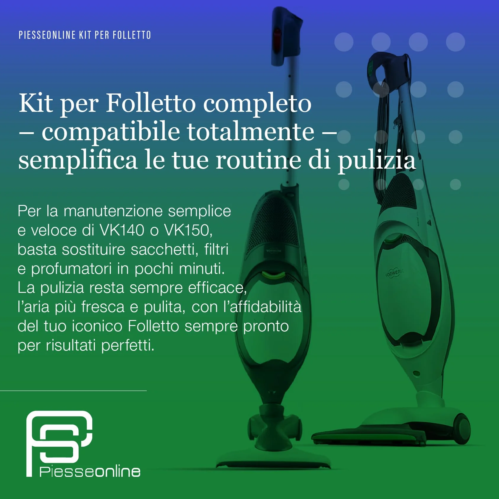 Kit Risparmio 12 Sacchetti Folletto VK140 con Profumatori 12 pezzi, 2 Filtri Griglia Motore, Ricambi Compatibili per Folletto VK140