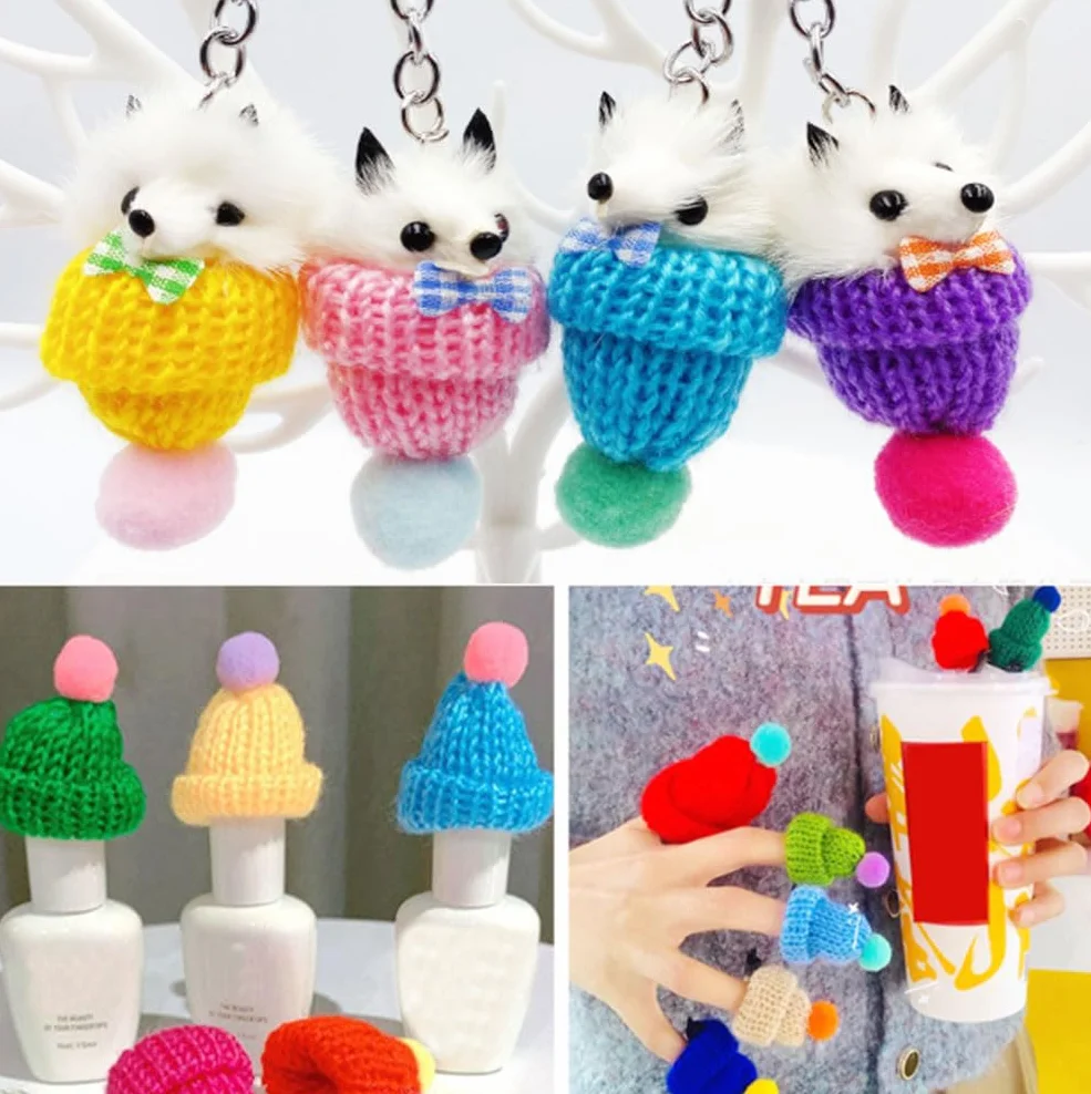 50 Pezzi Mini Cappelli Lavorati a Maglia, Cappelli da Babbo Natale, Cappello Piatto da Vino, Piccolo Cappello di Peluche, Cappello da Bambola per Decorazione,Artigianali DIY