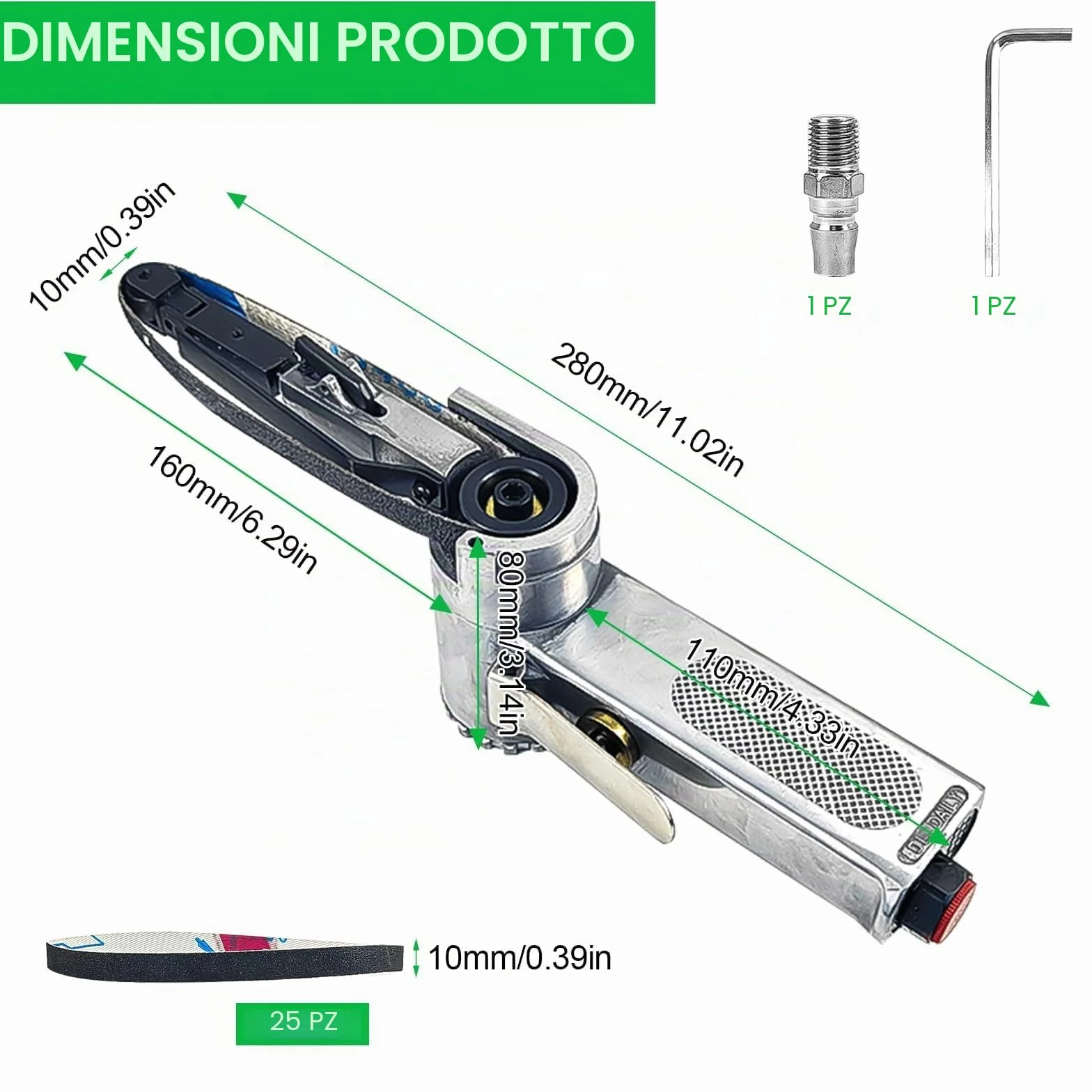Levigatrice a Nastro per Legno Impugnatura Girevole 360° Pneumatica Ad Aria Compressa