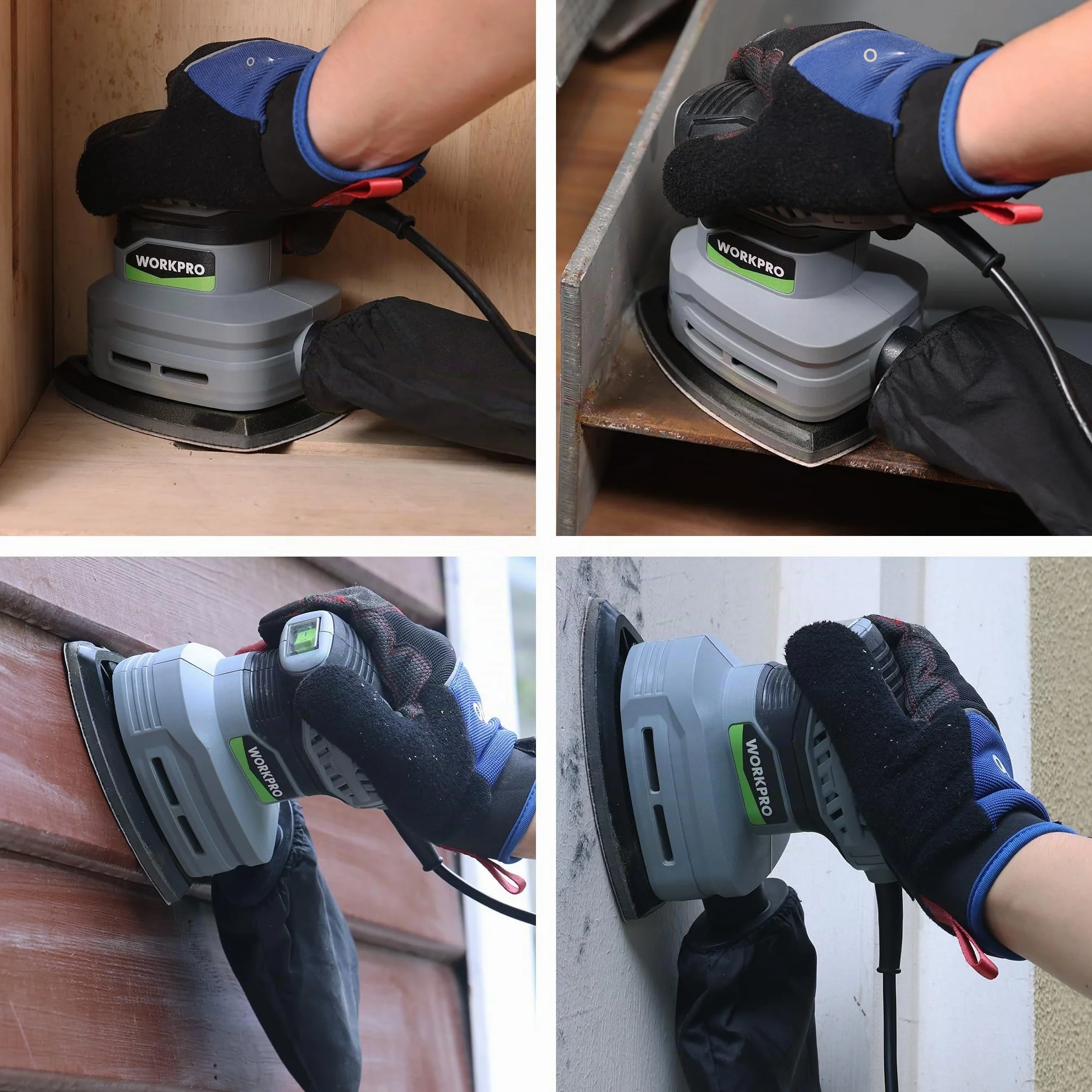 WORKPRO Levigatrice Delta 130W 13.000 giri/min con aspirazione polvere 20 fogli abrasivi
