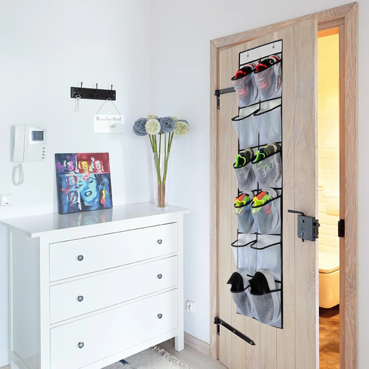 CORTNEY Organizer Pieghevole da Appendere, Scarpiera a Sospensione da Porta a 12 Scomparti Innovativo con Ganci con Può Riporre Scarpe, Articoli Vari, Giocattoli, Libri