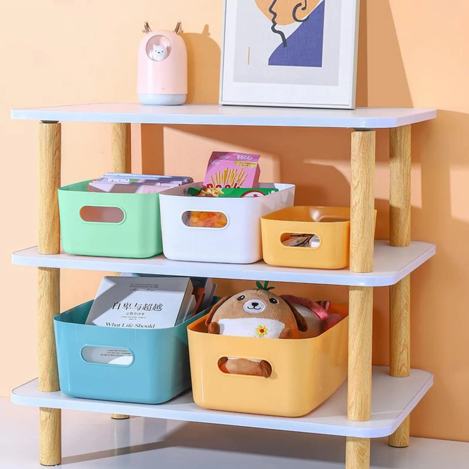 Cestini Portaoggetti di Plastica con Maniglia, Organizer per Cucina Armadio Ufficio Bagno Casa, 10 Pezzi 2 Dimensioni