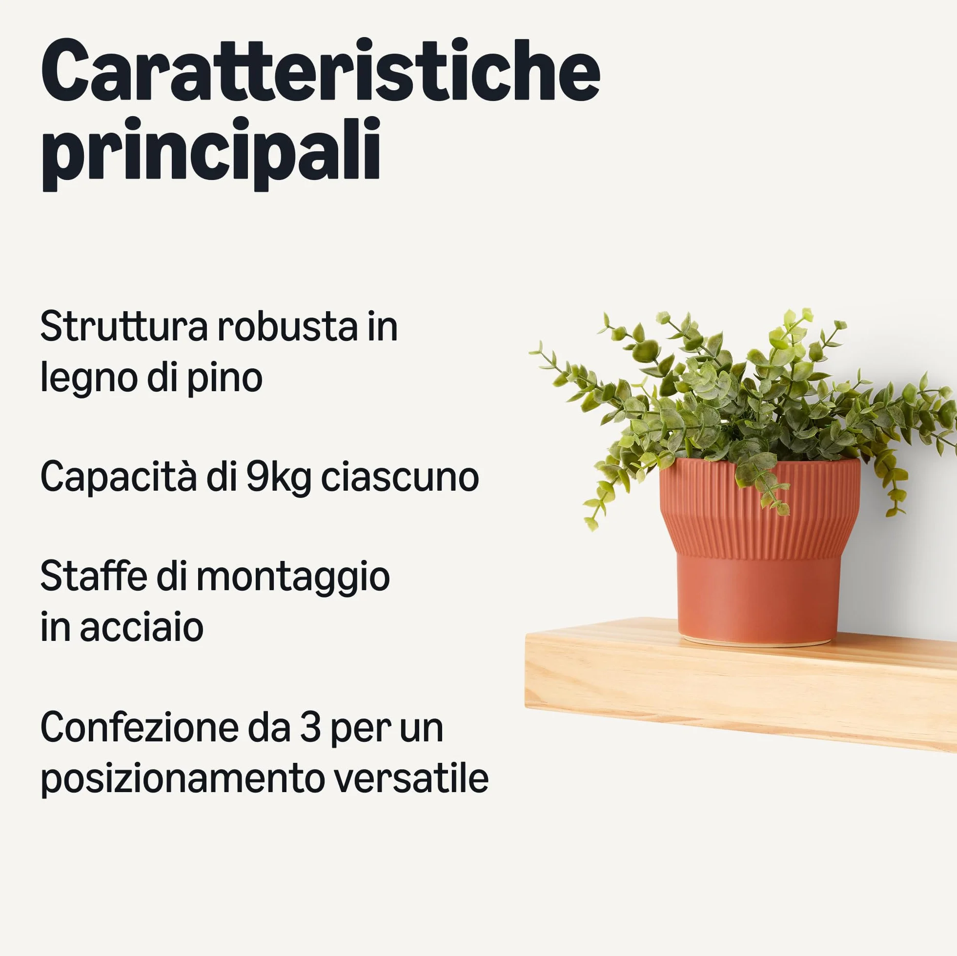 Amazon Basics Lot de 3 étagères murales flottantes en bois, Pin, 40,1 x 12,7 x 4,6 cm