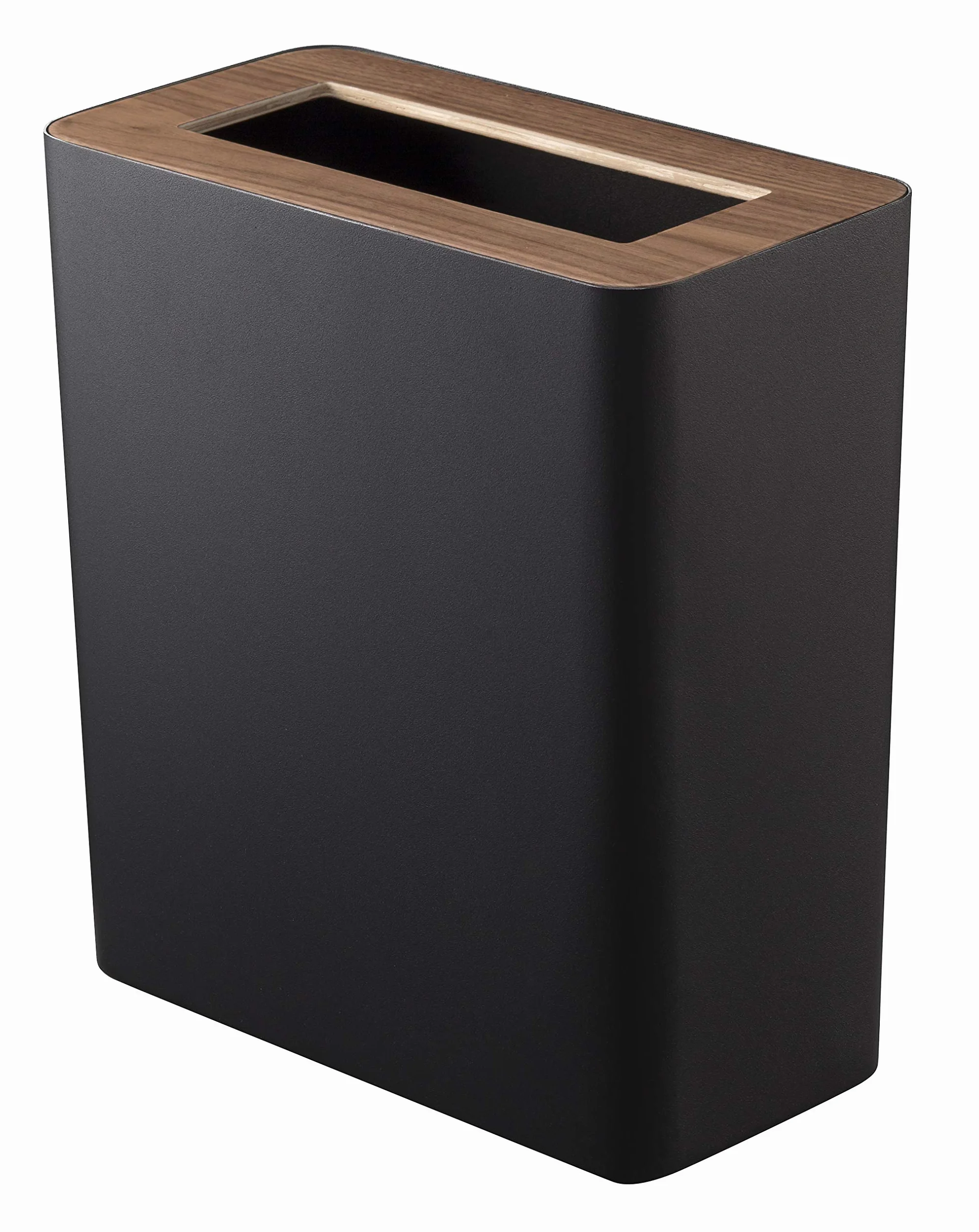 YAMAZAKI 3195 RIN Pattumiera rettangolare, nero, acciaio/legno, design minimalista, 28 x 15 x 30 cm (LxPxA)
