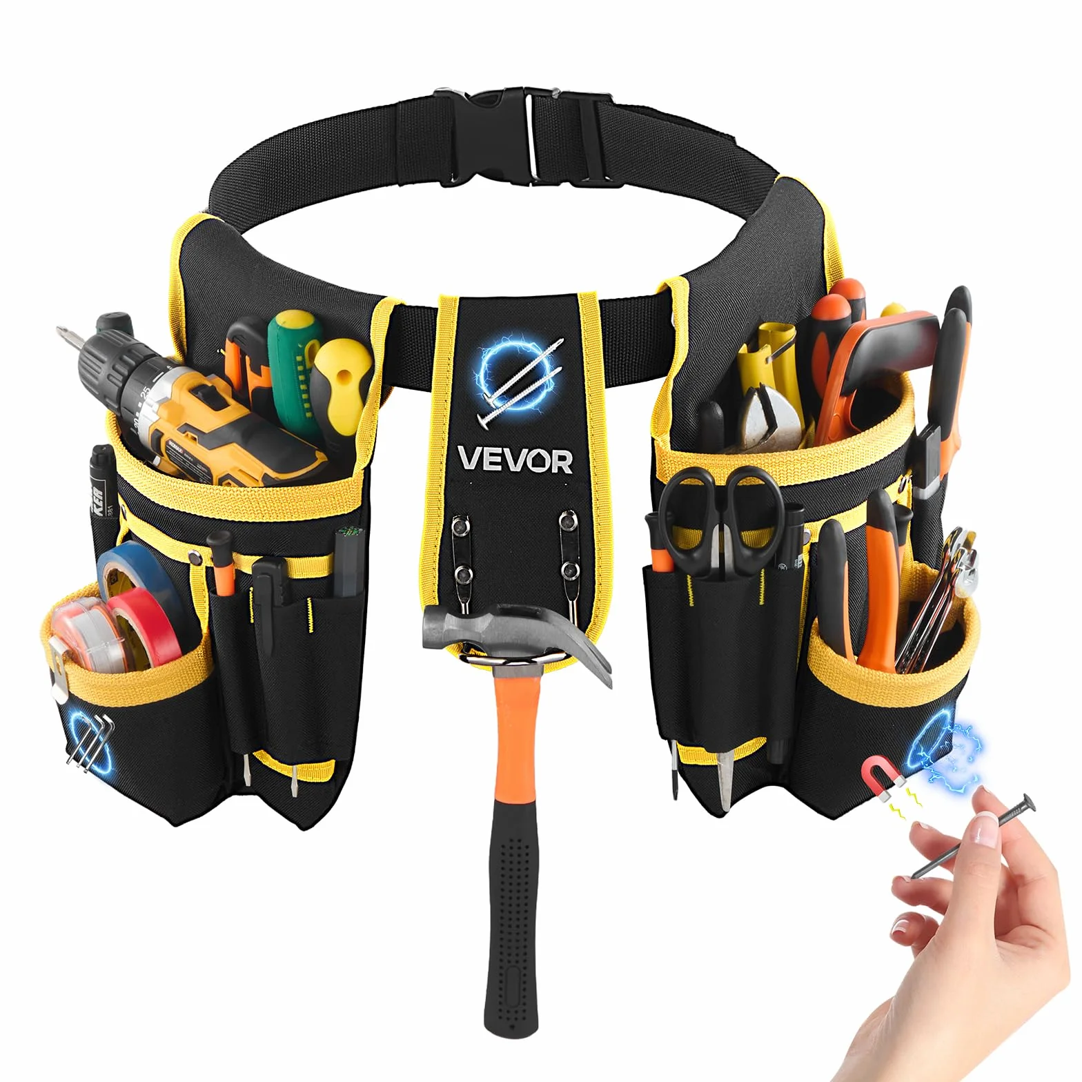 VEVOR Cintura Porta Attrezzi da Carpentiere con 28 Tasche, Marsupio Porta Attrezzi da Elettricista, Regolabile e Resistente, per Carpentieri, Edilizia, Regolabile in Vita da 78,7 a 121,9 cm
