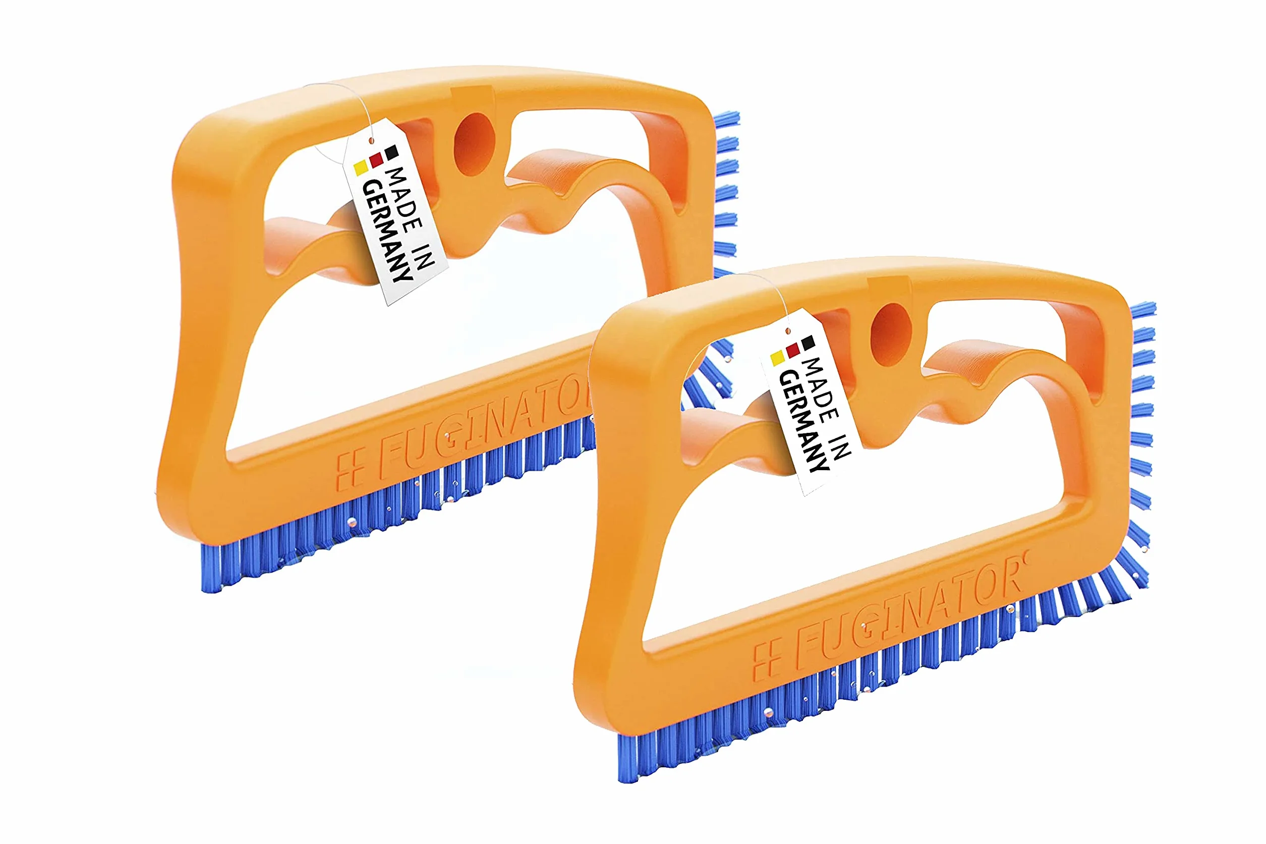 2x Fuginator Spazzola per piastrelle Arancione/Blu. Innovativa per la pulizia di fughe, giunti del bagno, cucina. Rimuove la muffa superficialmente (2)
