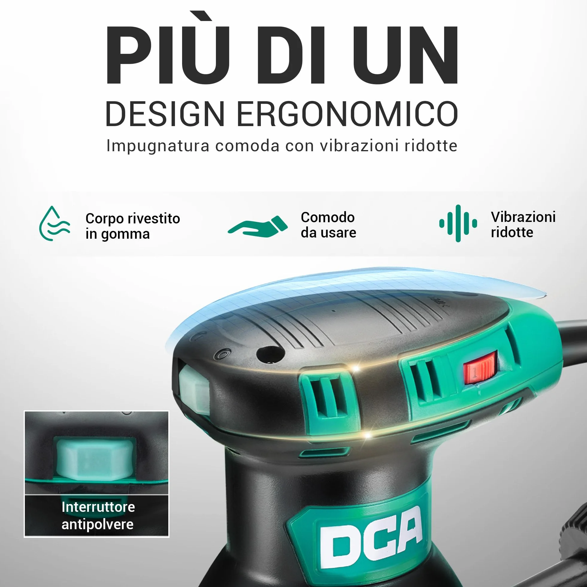 DCA Levigatrice Orbitale 300W 12000RPM 6 Velocità Variabili 125mm Dischi Abrasivi