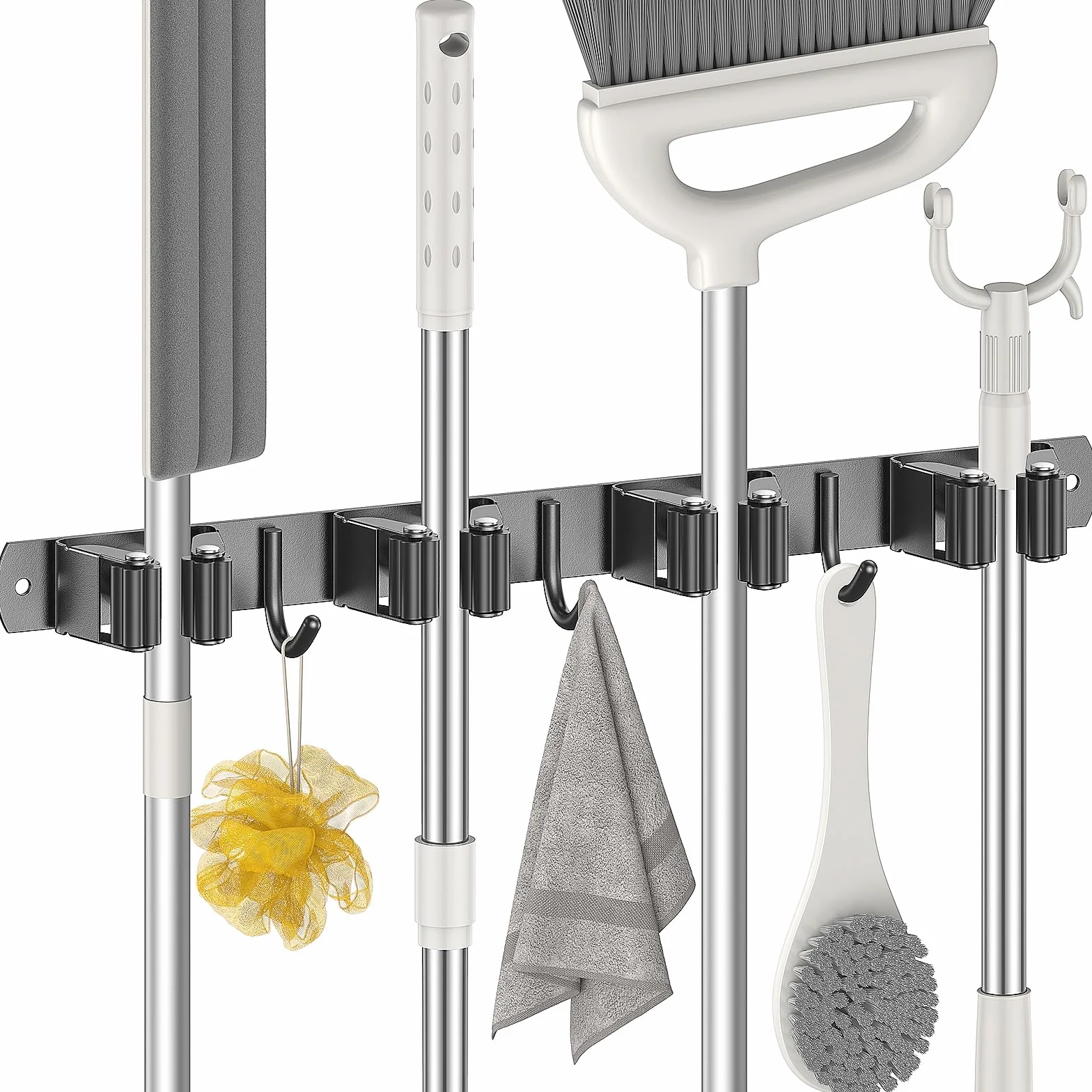Porta Scope Parete Autoadesivo Acciaio Inox con 4 Supporti e 3 Ganci, Nero