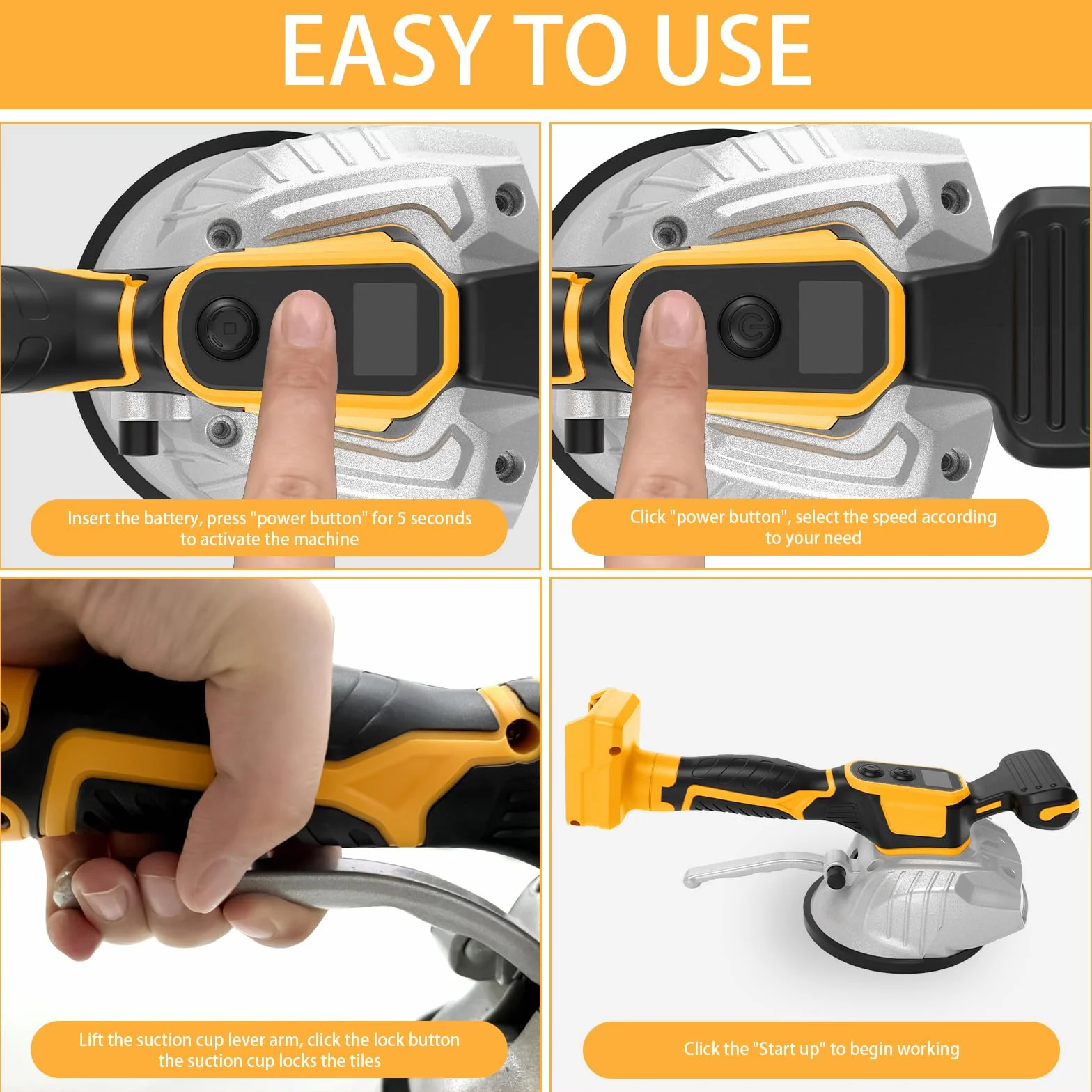 Vibratore Per Piastrelle Compatibile Con Dewalt 20 V Batteria, Vibratore Per Piastrelle Con Ventosa Da 5", 5 Marce, Velocità Regolabile, Capacità Di 60 Kg (Batteria Non Inclusa)