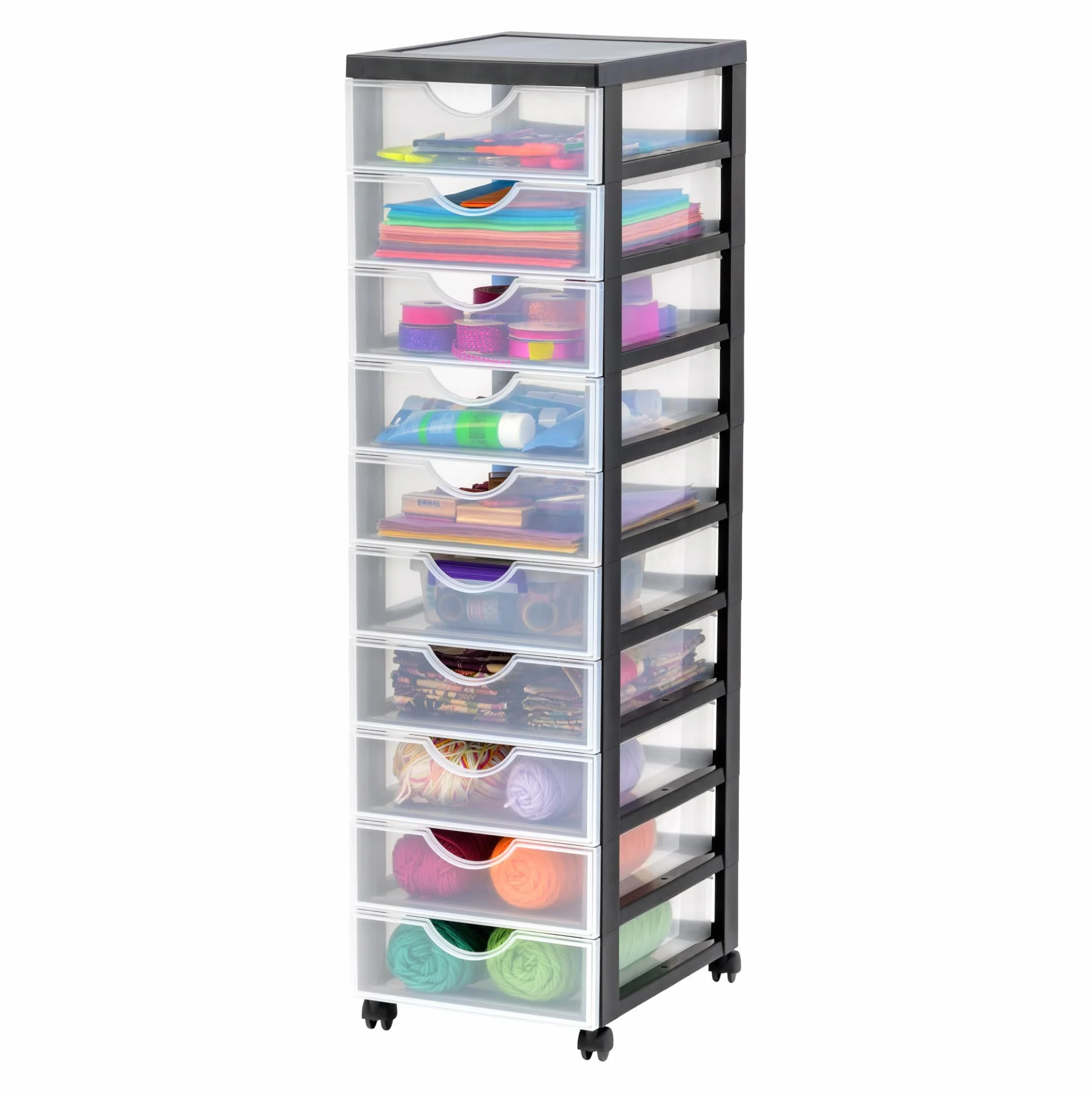 Iris Ohyama Cassettiera in Plastica con ruote, 10 Cassetti Piccoli, Nero, Maniglie facili da tirare, Organizzatore, Per Camera Da Letto, Bagno, Scuola e Ufficio, Senza BPA, Contenitore, DDDC-010