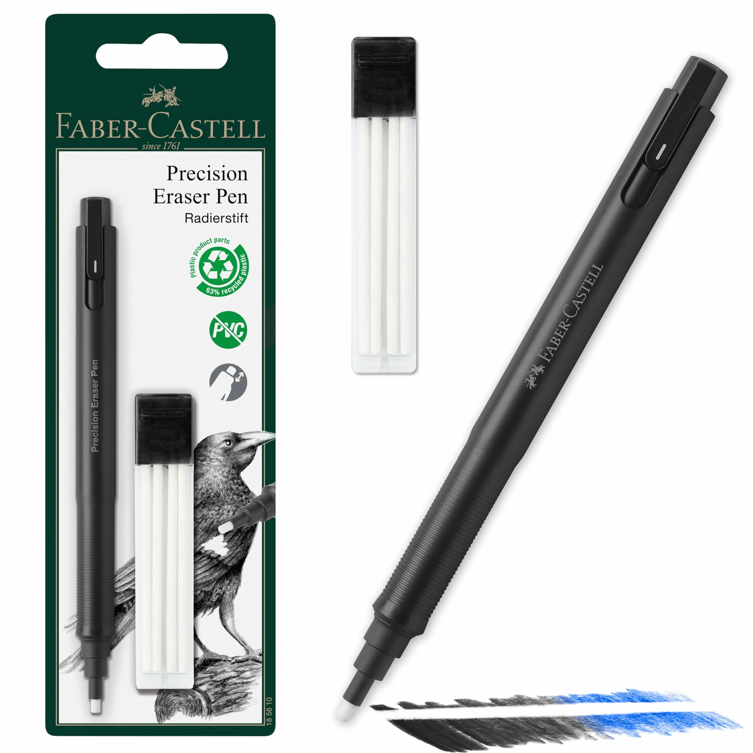 Faber-Castell 185610 Gomma di Precisione di Penna E Ricarica, Ricaricabile Con Punta in Metallo, Cancellatura Pulita E Precisa, Per Professionisti E Artisti Architetti, Designer, Disegnatori
