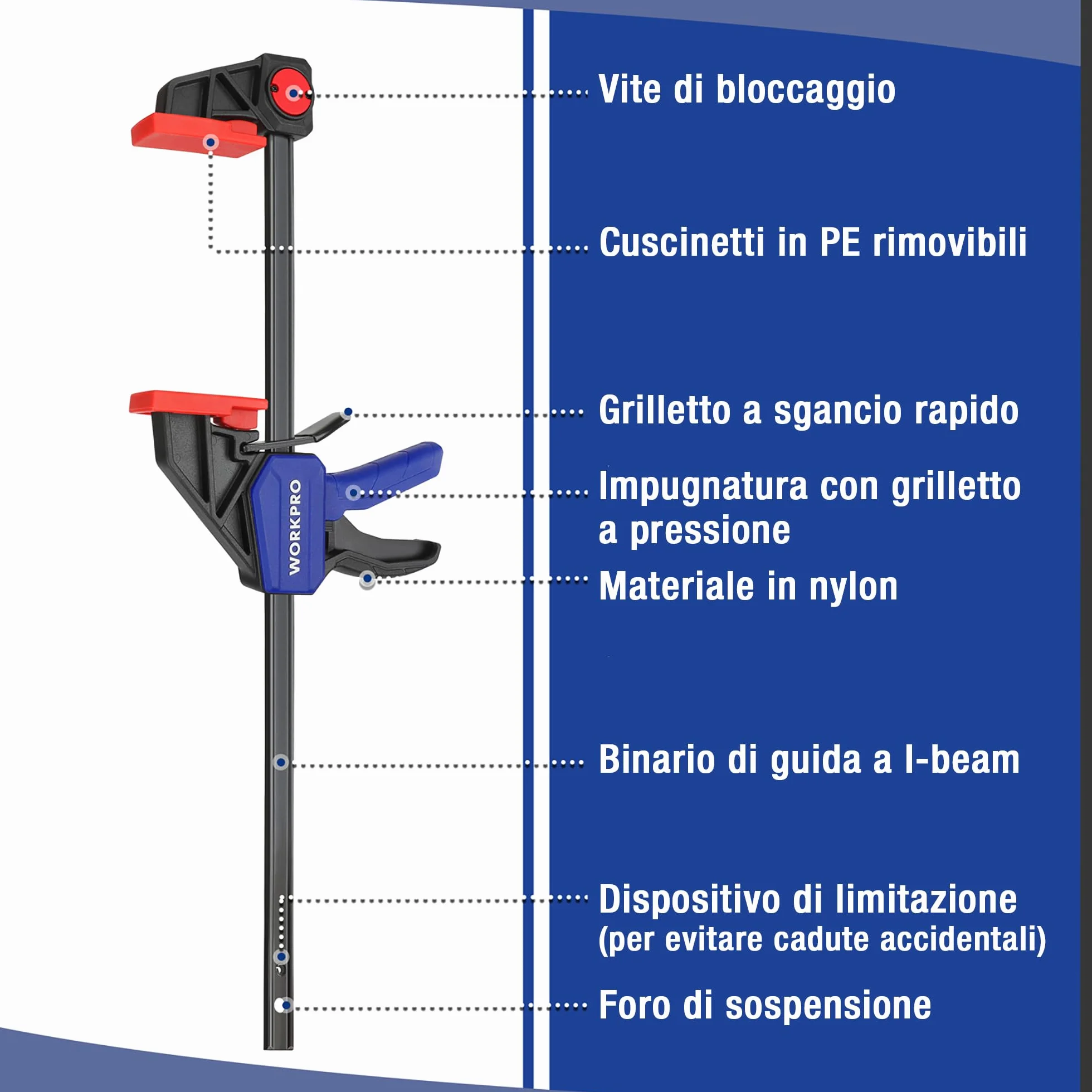 WORKPRO Morsetti da Falegname 2 Pezzi, Set di Morsetti per Legno a sgancio rapido da 305 mm per il Serraggio e l'allungamento, Morsetti a barra Serraggio 68 kg, Fissaggio del Legno con una Sola Mano