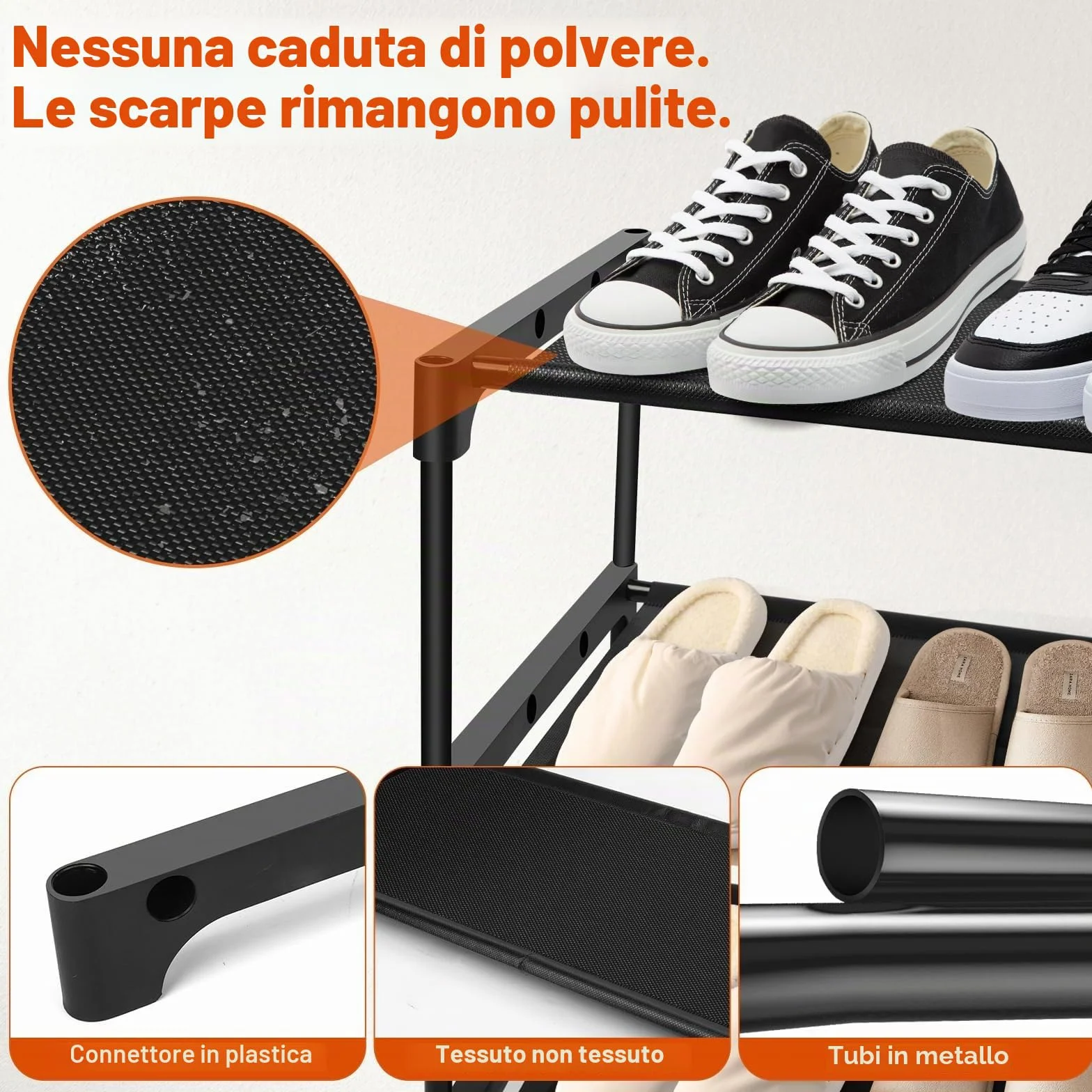 Scarpiera 3 Ripiani Impilabile Portascarpe Organizzatore Metallo 9 Paia 60x30x36 cm Nero