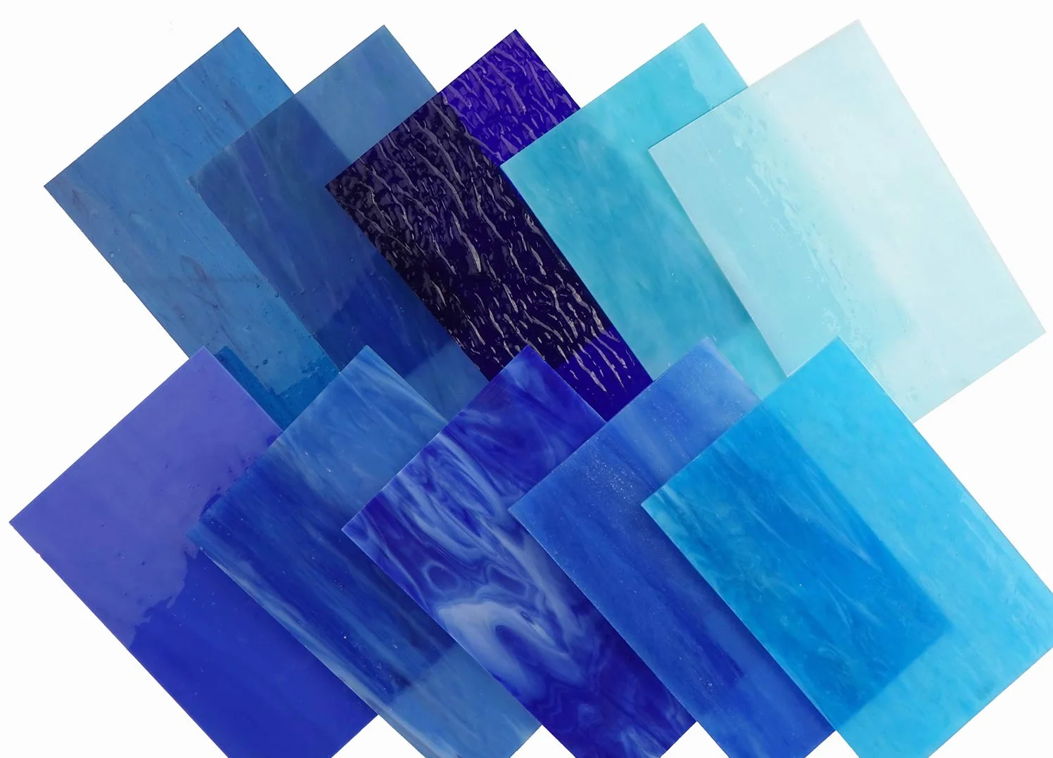 Lanyani 10 fogli di vetro colorato blu, 10,2 x 15,2 cm, opale, vetro Tiffany, texture miste