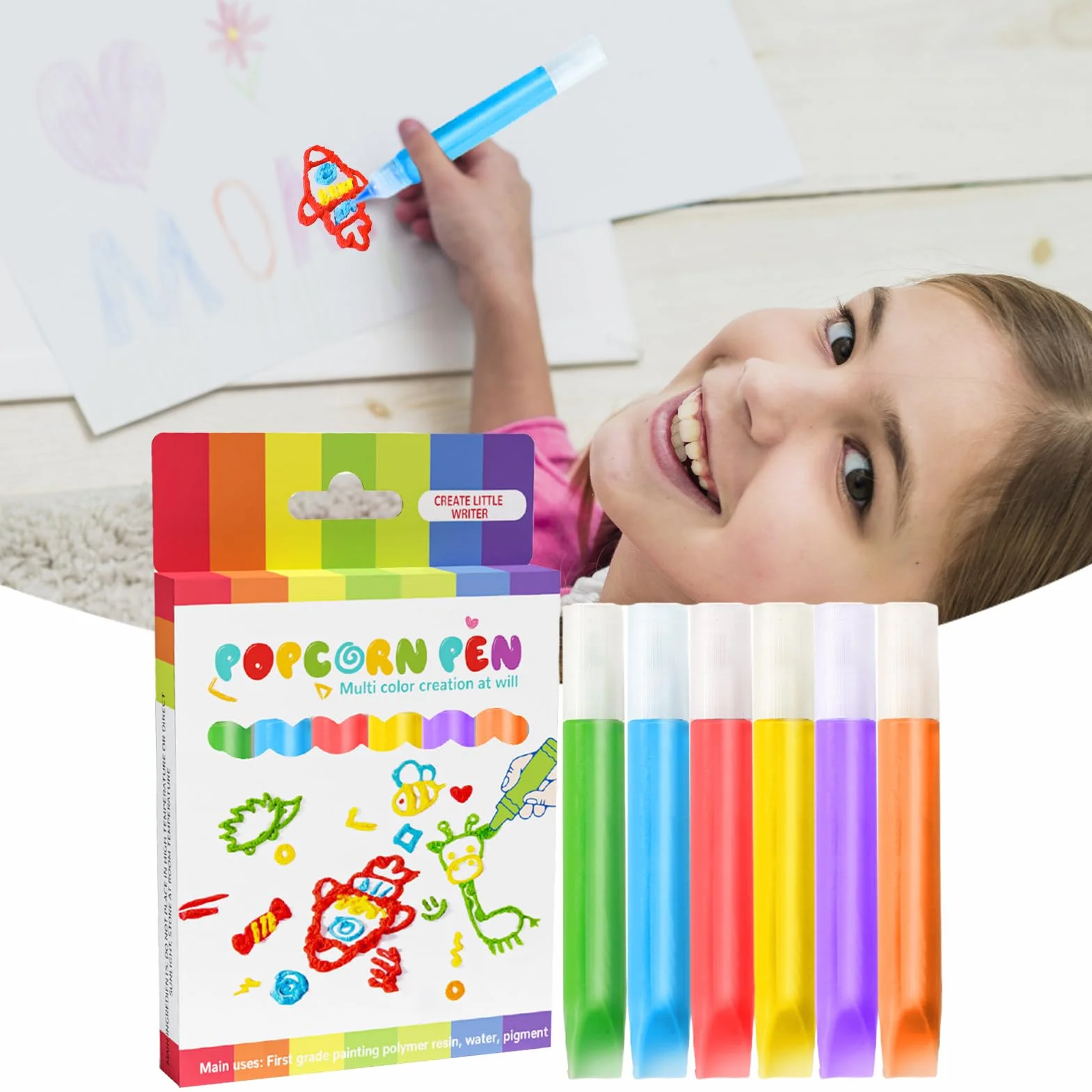 Generico Penna da Disegno | Penna a Bolle 3D per Pittura Bambini,Lavabili per Pittura Creativa Regalo Compleanno Festività