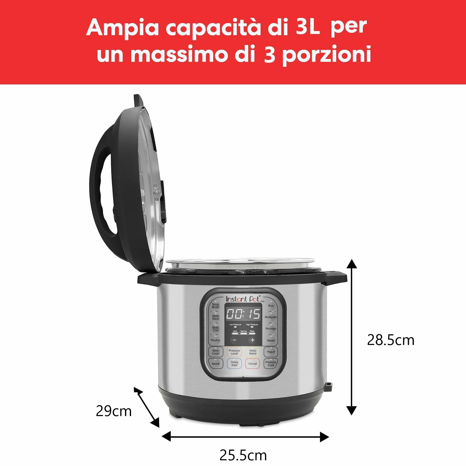 Instant Pot Electric Pressure Cooker Duo Mini 3L, 7-in-1 Multi-Cooker, Stainless Steel Pressure Cooker, 700 W