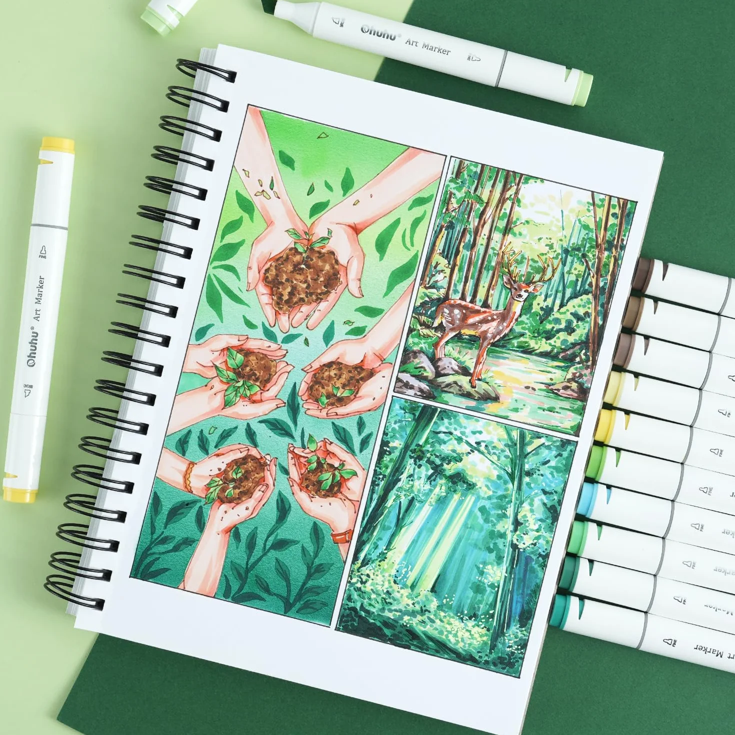 Ohuhu Album da Disegno a Doppia Faccia - Anti-Trasparenza, Carta Spessa 150g/m², 60 Fogli/120 Pagine per Alcohol Marker e Illustrazioni Professionali, Formato 25,4×18,7 cm