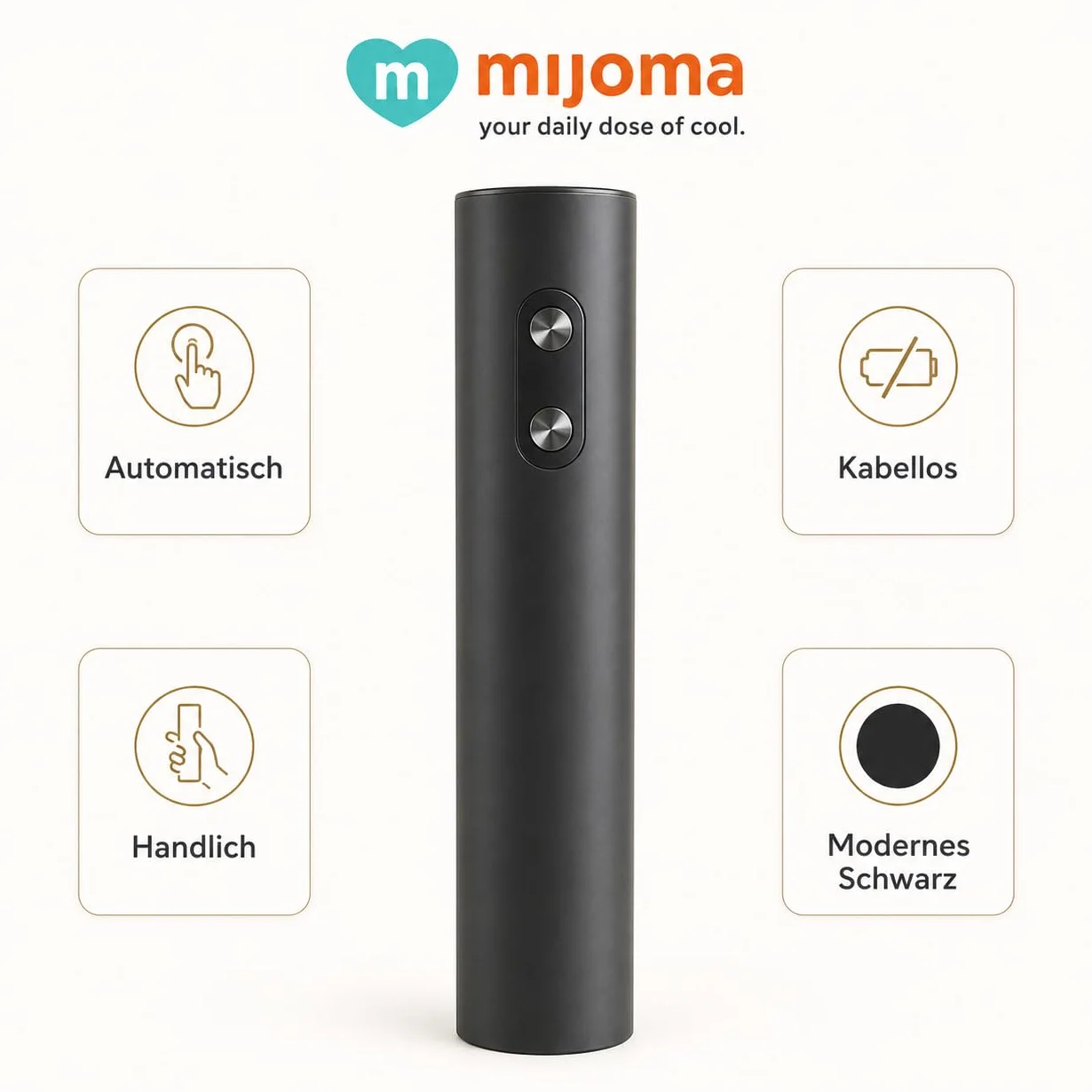 MIJOMA Apribottiglie elettrico nero - Cavatappi automatico in ABS per bottiglie di vino, cene, bar e cucina