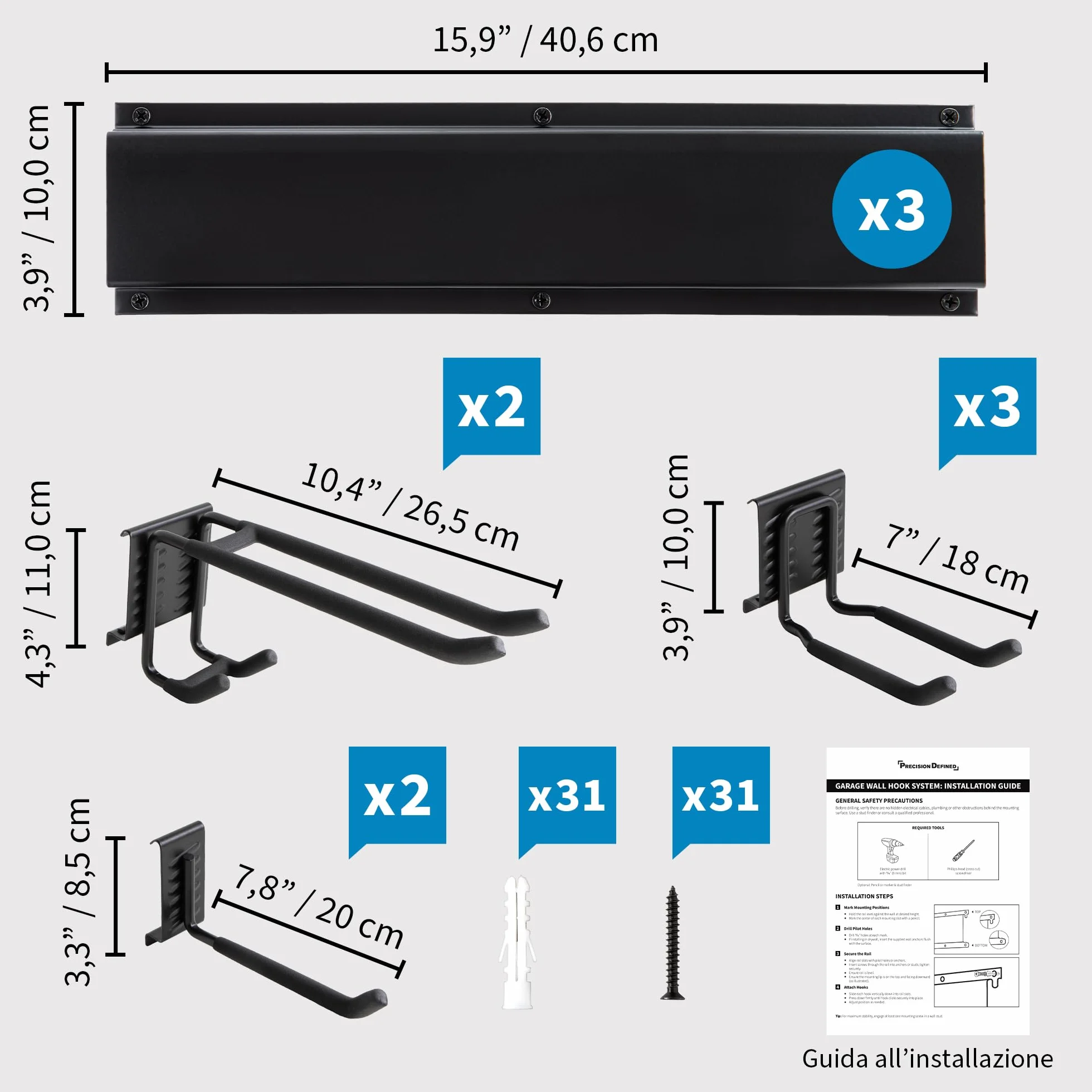 Precision Defined Pannello Porta Attrezzi da Parete (122 cm), robusto Decespugliatore da Muro e Pannelli Appendi Forato Portautensili, sistema Parete per Attrezzi da Lavoro da Giardino