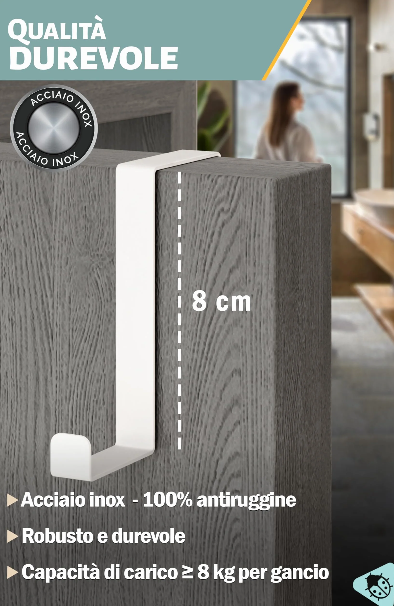 Menz attaccapanni da porta 10 pezzi bianco ganci 4,1 cm e 4,6 cm resistenti
