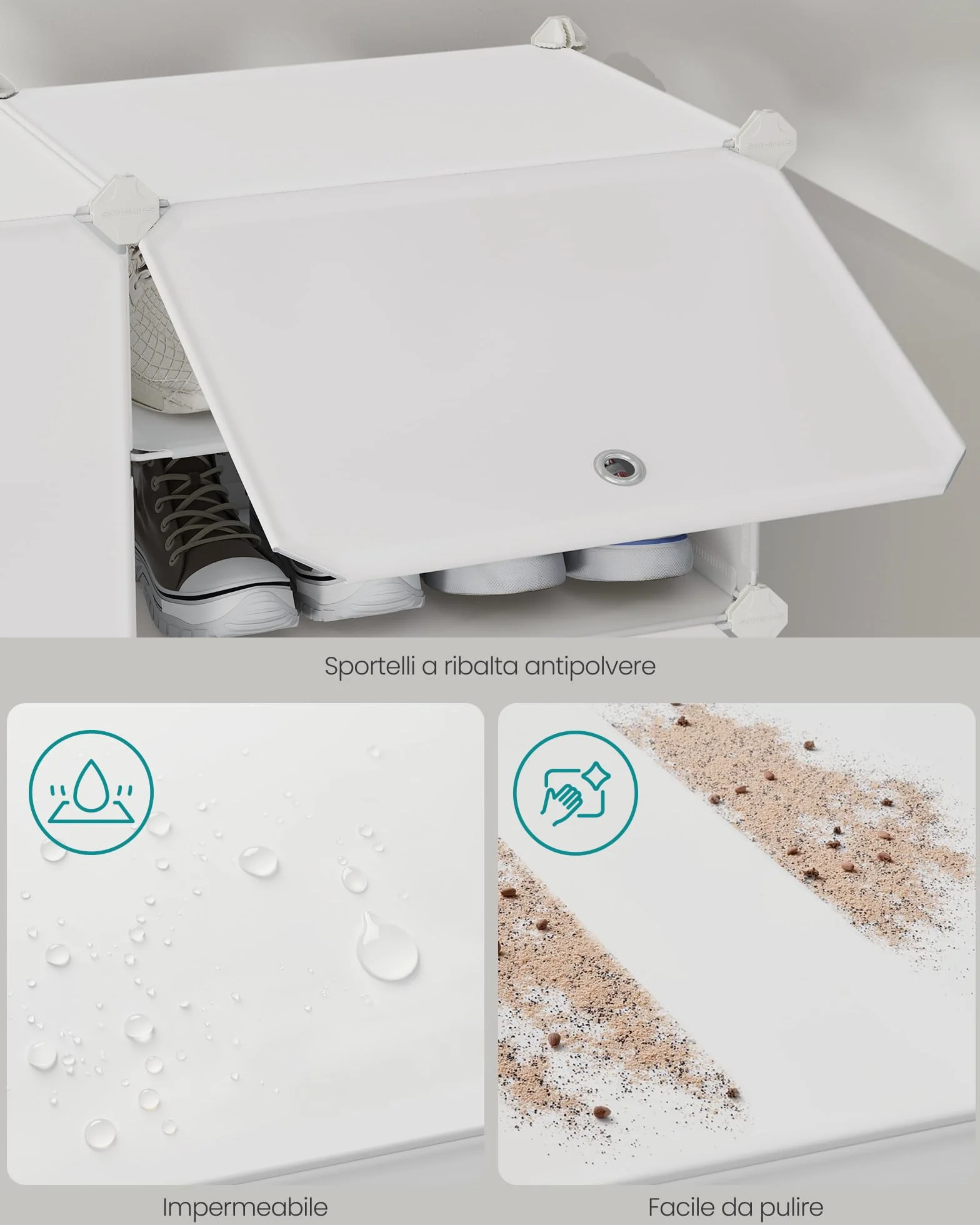 SONGMICS Scarpiera, Scaffale Modulare a 12 Scomparti per 48 Paia di Scarpe da Ingresso, con Sportelli, Telaio in Acciaio e Ripiani in Plastica, Camera da Letto, Bianco Nuvola LPC040W02