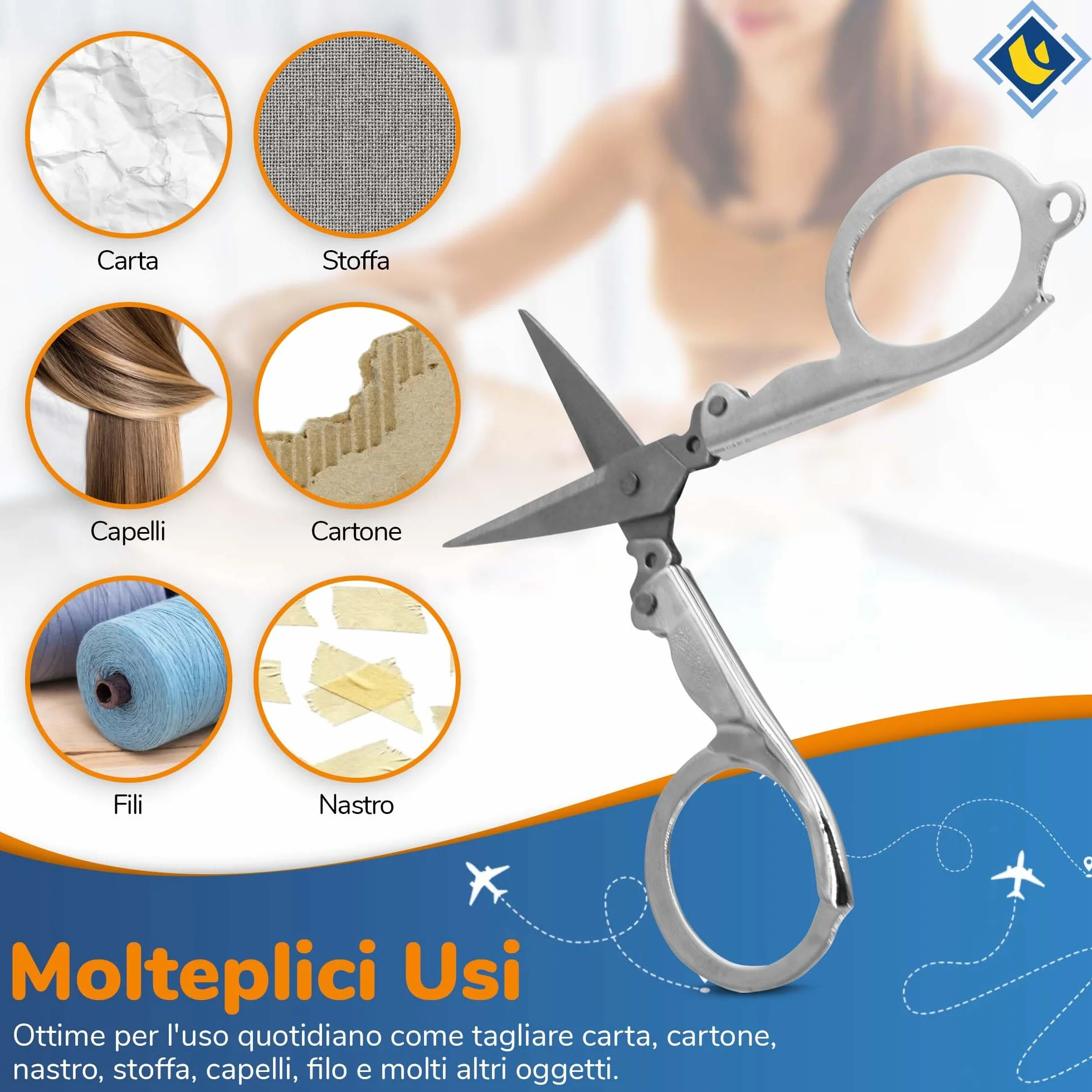 USIT, Forbicette Pieghevoli da Viaggio, Molteplici Usi, Dimensioni Chiuse 5,5 cm, Dimensioni Aperte 11 cm