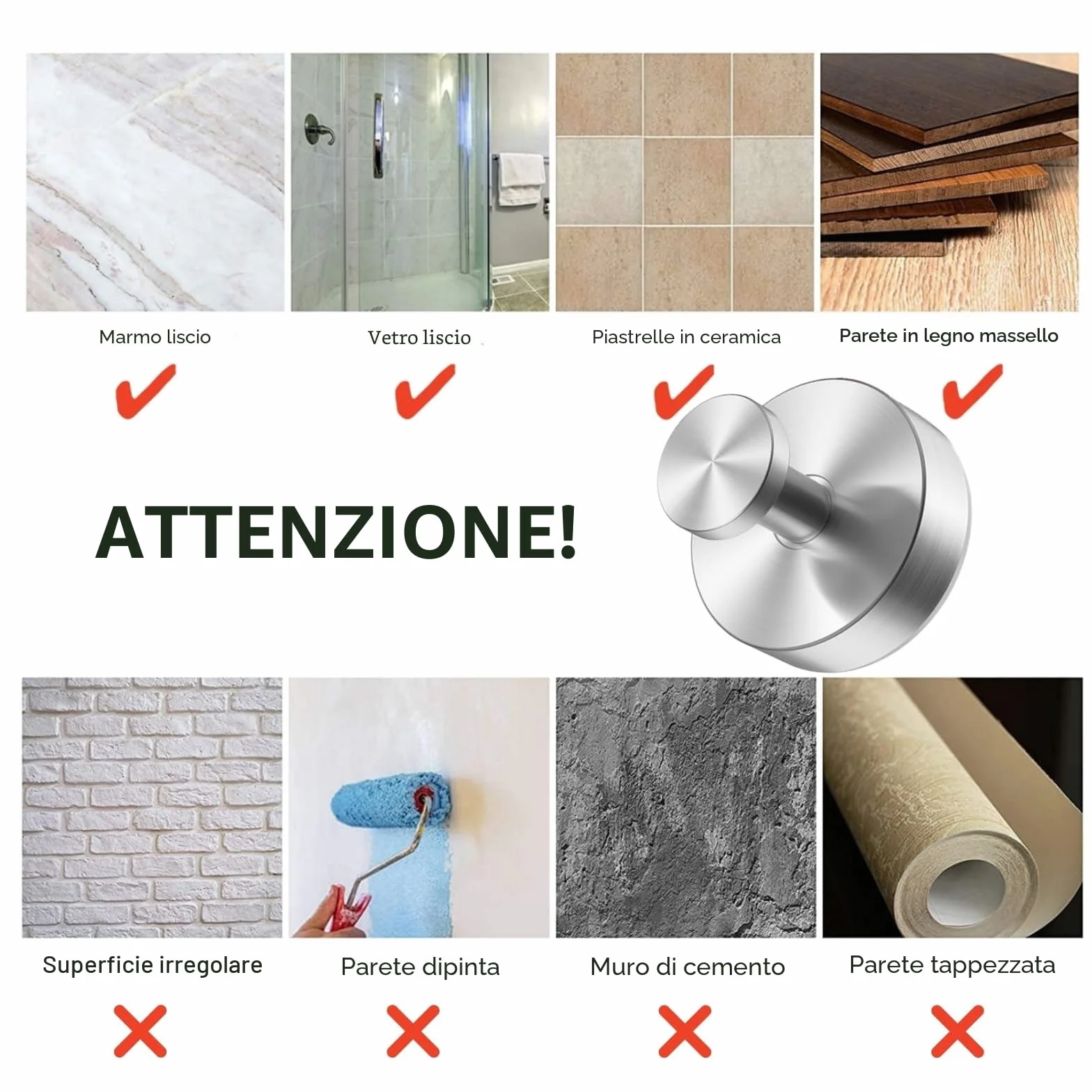 Ganci a ventosa in acciaio inox per asciugamani, rimovibili senza fori, 4 pezzi (argento)
