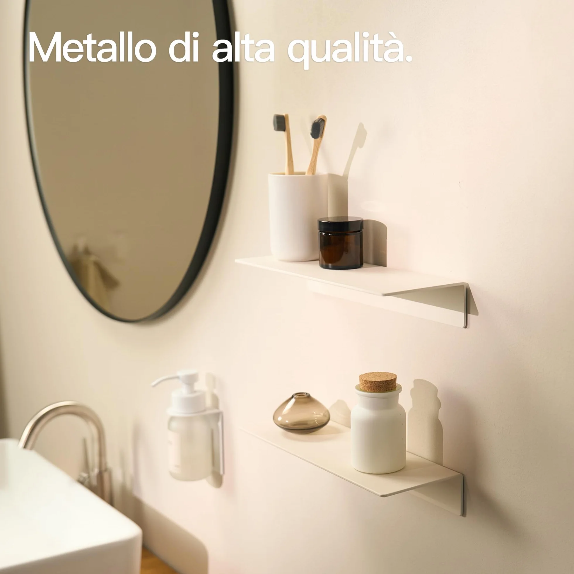 Design Amburgo | Mensola da bagno | Ripiano senza forare (Bianco satinato, 30 cm)