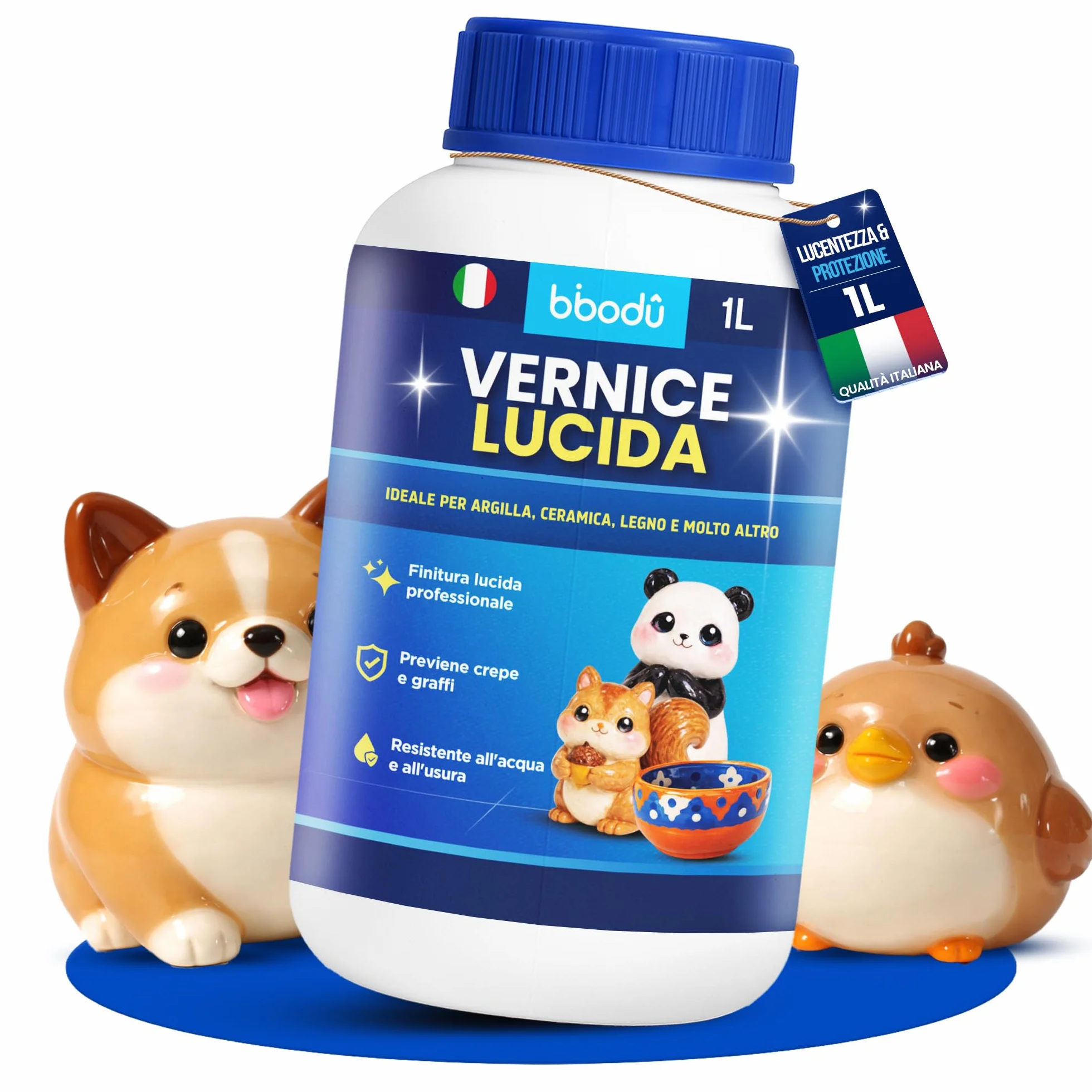Vernice Acrilica Trasparente Lucida 1L | Previene Crepe e Graffi | Resistente all’Acqua e all’Usura | Adatta per Argilla, Ceramica, Pasta Modellabile, Legno e Terracotta