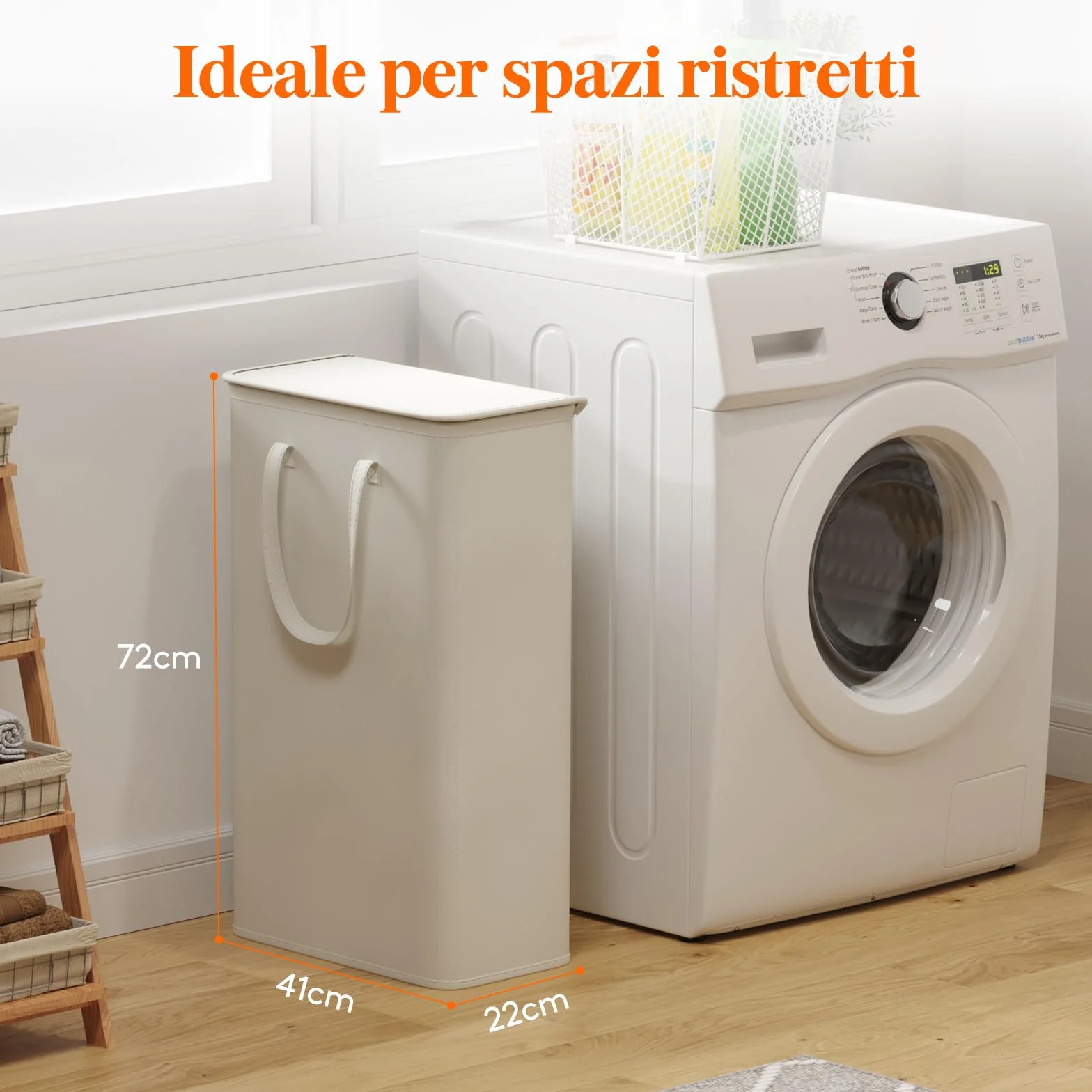 Lifewit Cesta Portabiancheria Salvaspazio con Coperchio, Cesto Biancheria Sporca Sottile con Manici, Portabiancheria Sporca Pieghevole per Camera da Letto, Bagno, Lavanderia, 65 L, Bianco