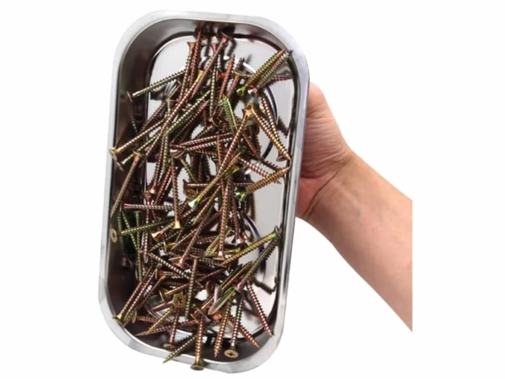 Toolland Vassoio portautensili magnetico, doppio, per contenere utensili, viti, trapani e chiodi, acciaio inossidabile, metallo