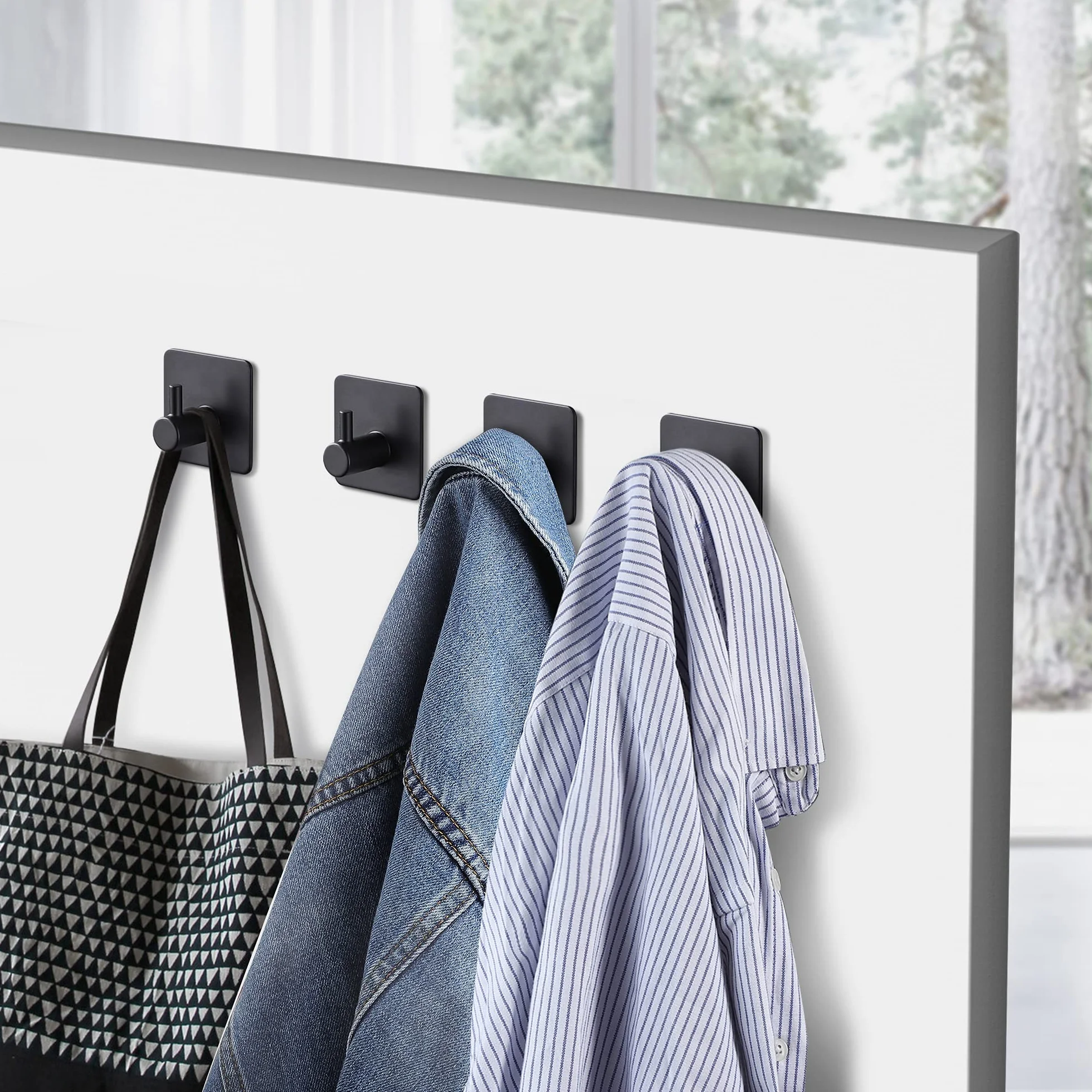Ganci Adesivi Portasciugamani Senza Foratura Acciaio Inox per Cucina Bagno, 4 Pezzi, Nero