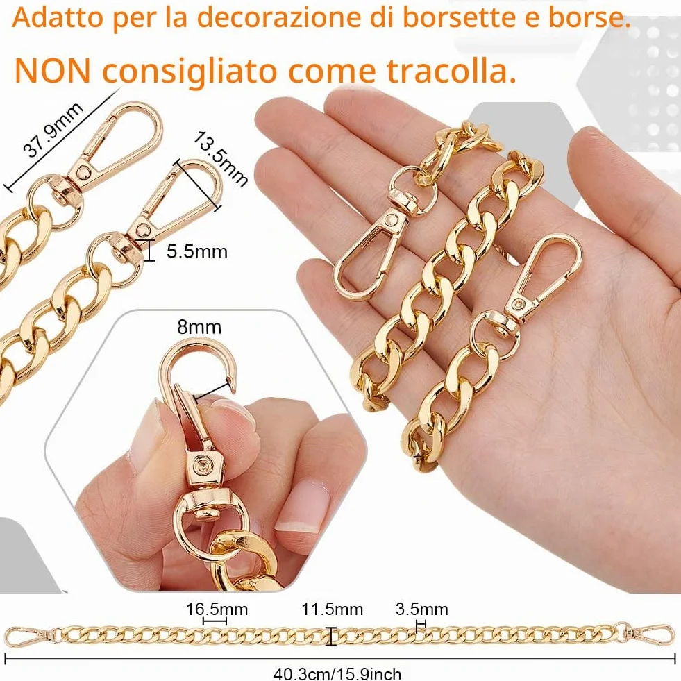 PH PandaHall 40cm Catena per Borsa Oro Catene di Ricambio in Alluminio per Borsetta a Spalla