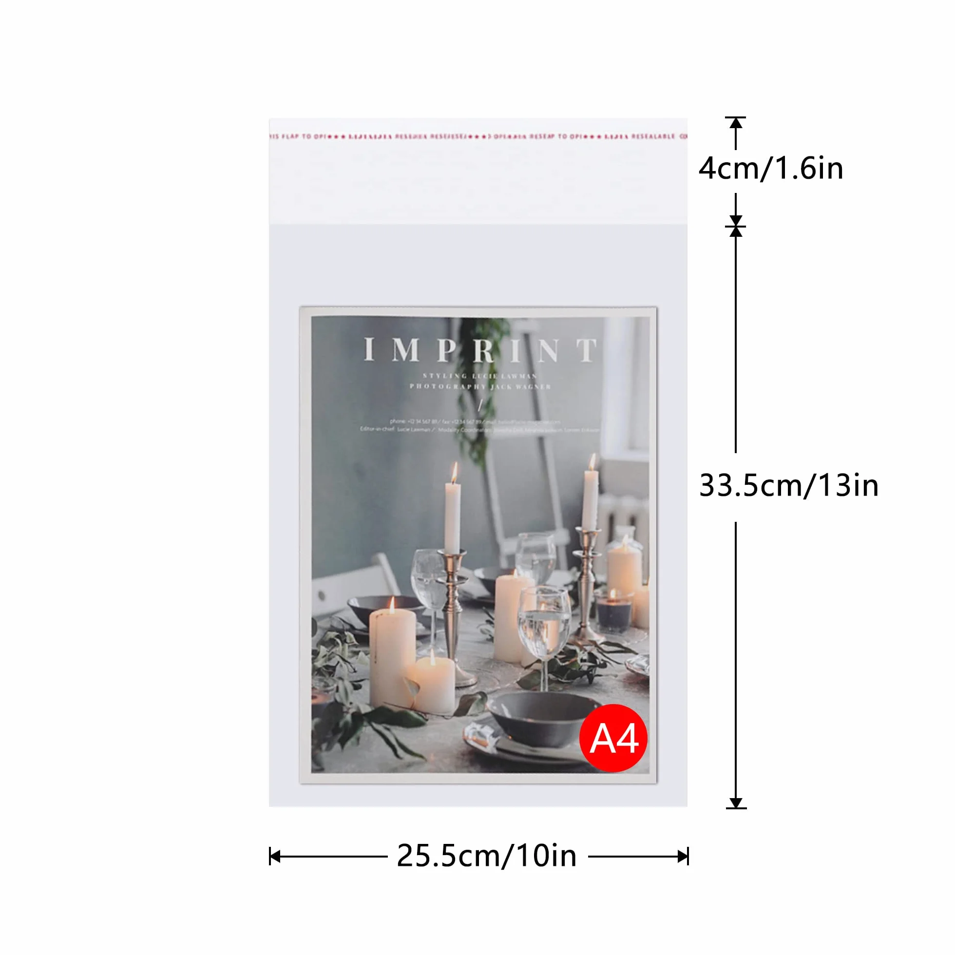 Sacchetti di cellophane plastica autoadesivi 25x33cm 100 pezzi Sacchetti di cellophane trasparente 50µm per la stampa Abbigliamento T-Shirt artigianale Riviste (15 misure a scelta)