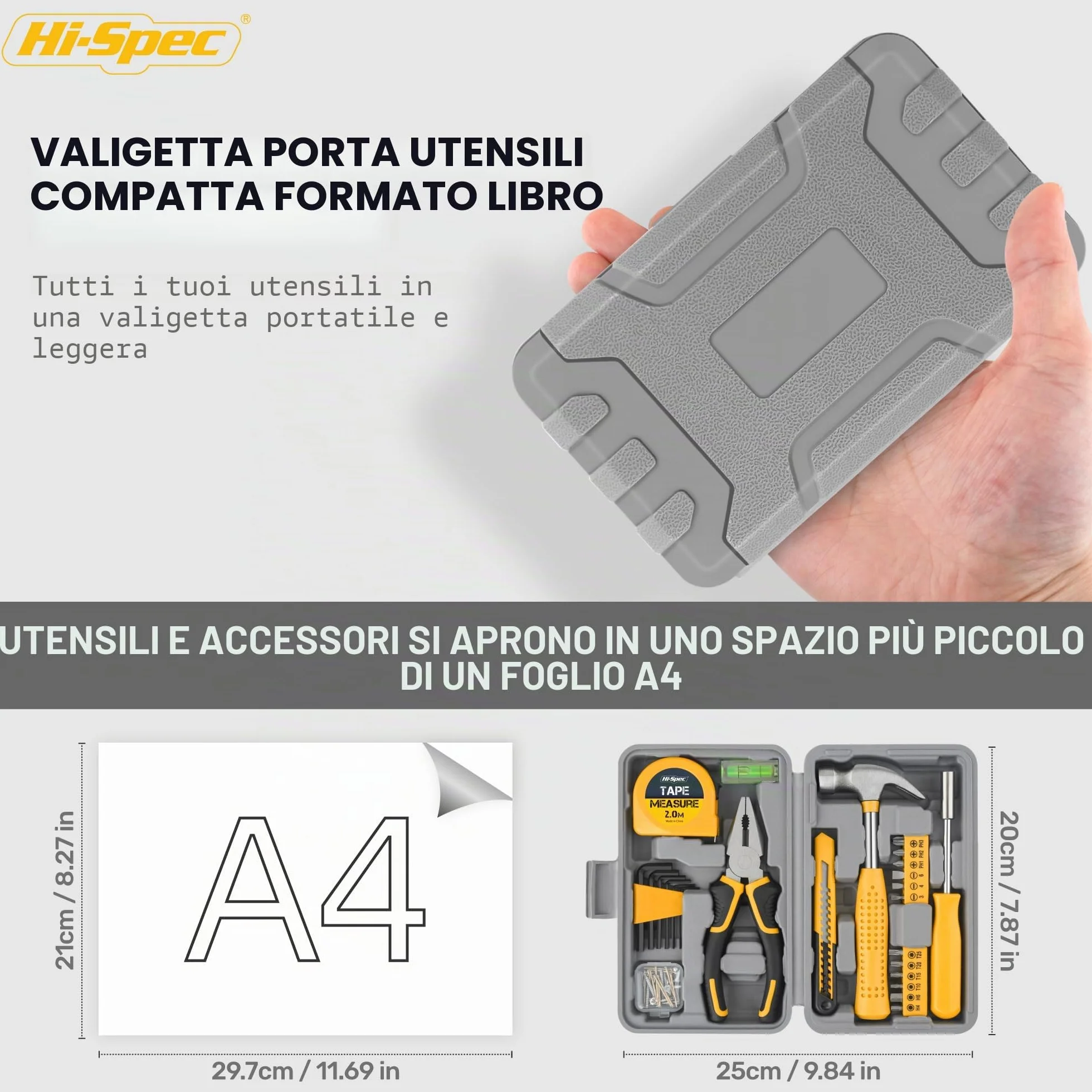 Hi-Spec Set Attrezzi Cassetta Completa Compatta 25 Pezzi Valigetta Portatile Giallo