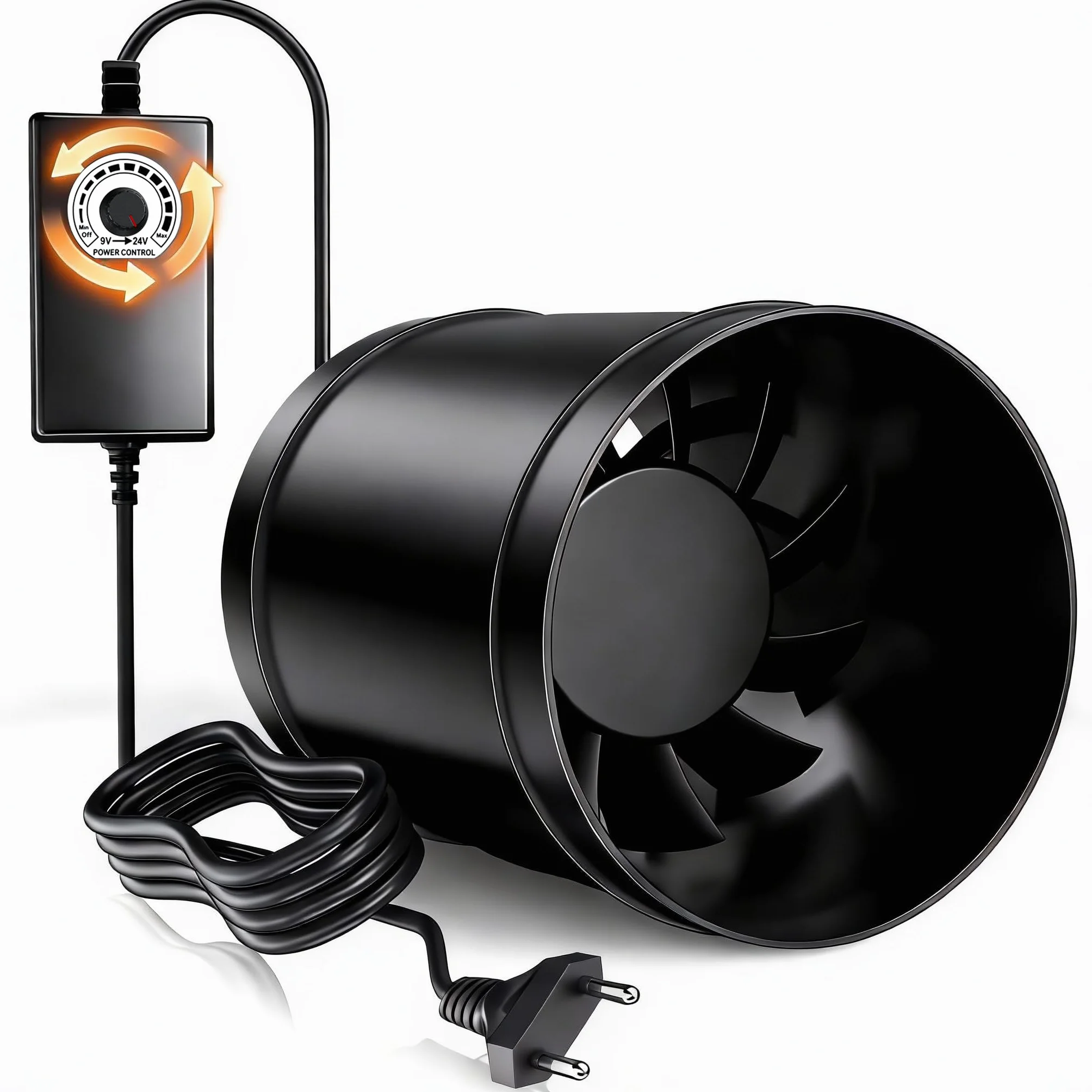 Ventola Aspirazione 100mm a Velocità Regolabile, Estrattore Aria Silenzioso 221 m³/h con Motore EC, Aspiratore per Condotti per Bagno, Cantina, Garage e Grow Tent, Nero