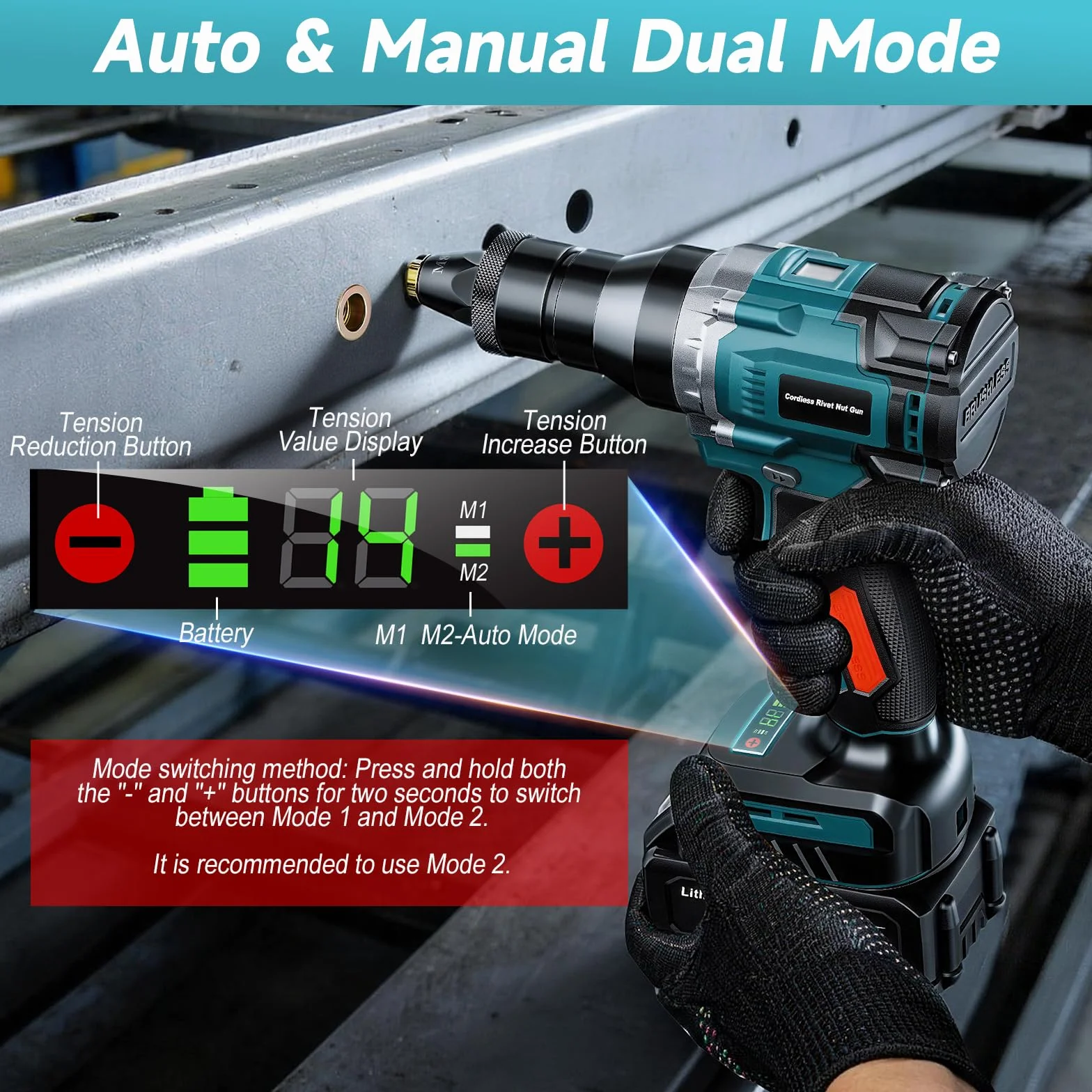 Yofuly Rivettatrice per Inserti Filettati a Batteria Compatibile Makita 18V con 2 Batterie 4.0Ah, M6 M8 M10