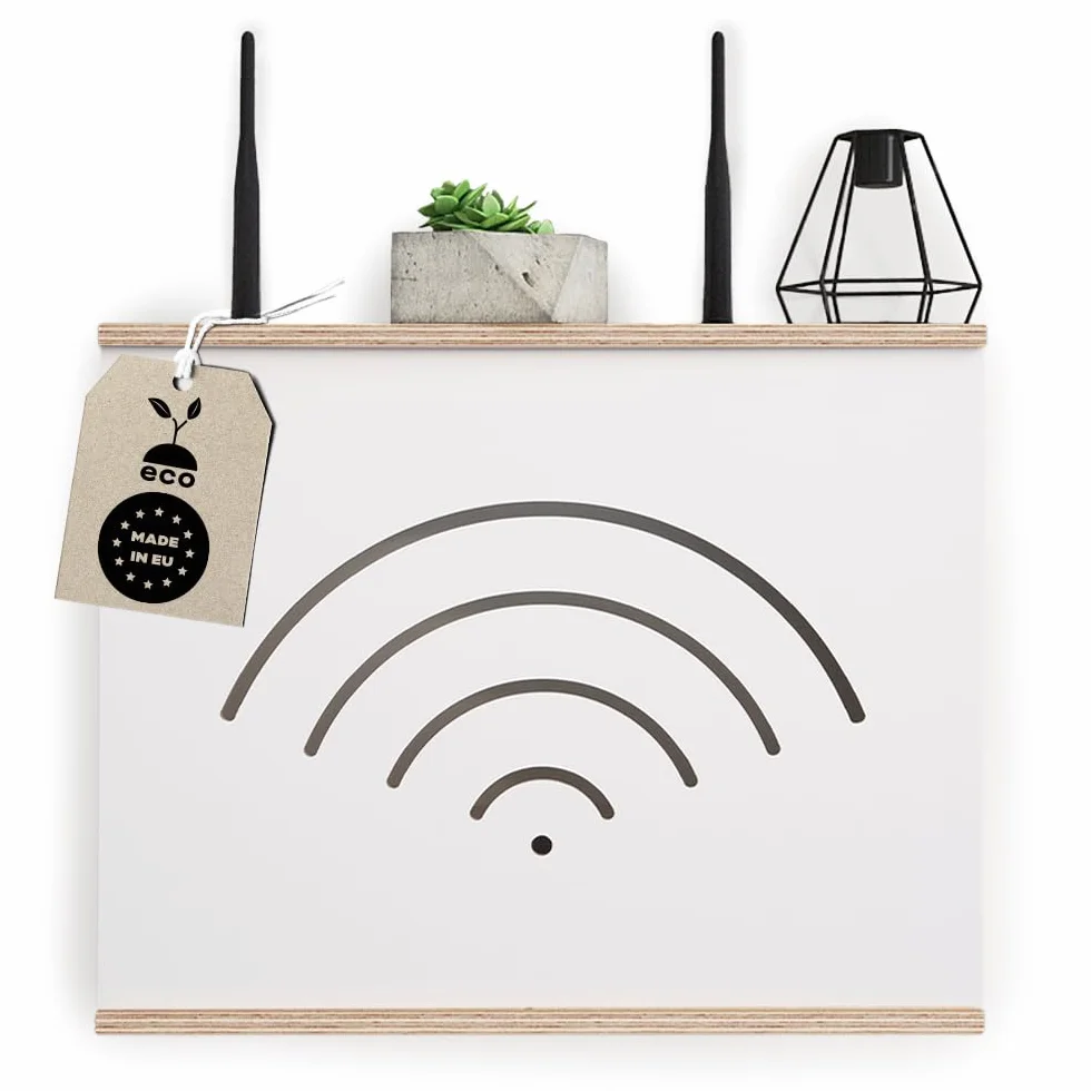 MOE UHANE Copertura per router WiFi, copertura router, mensola per router con copertura scorrevole, organizer spazio router, box per modem e router, custodia router, montaggio a parete