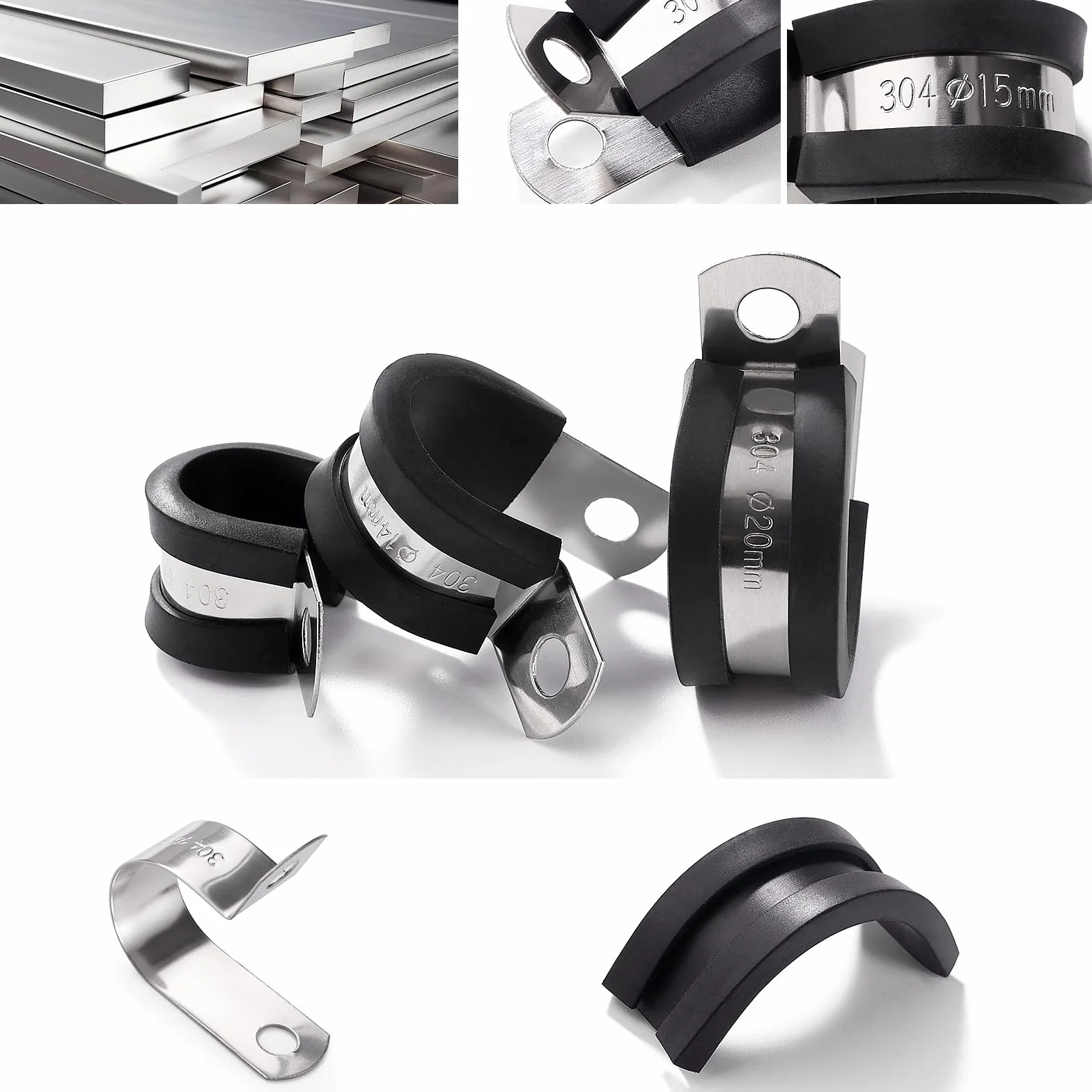 20 Pezzi 8mm Clip a P Rivestite in Gomma, Fascette Stringitubo in Gomma, Morsetto a P in Acciaio Inox 304, per Fissare Tubi e Cavi
