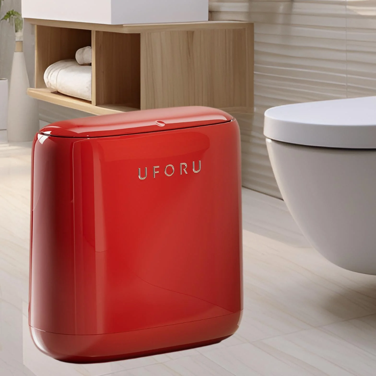 Cestino per la Spazzatura Piccolo da Bagno con Coperchio, pattumiera, Coperchio Compatto da 12 Litri a Pressione, Cestino di Alta qualità per sotto la, Rosso