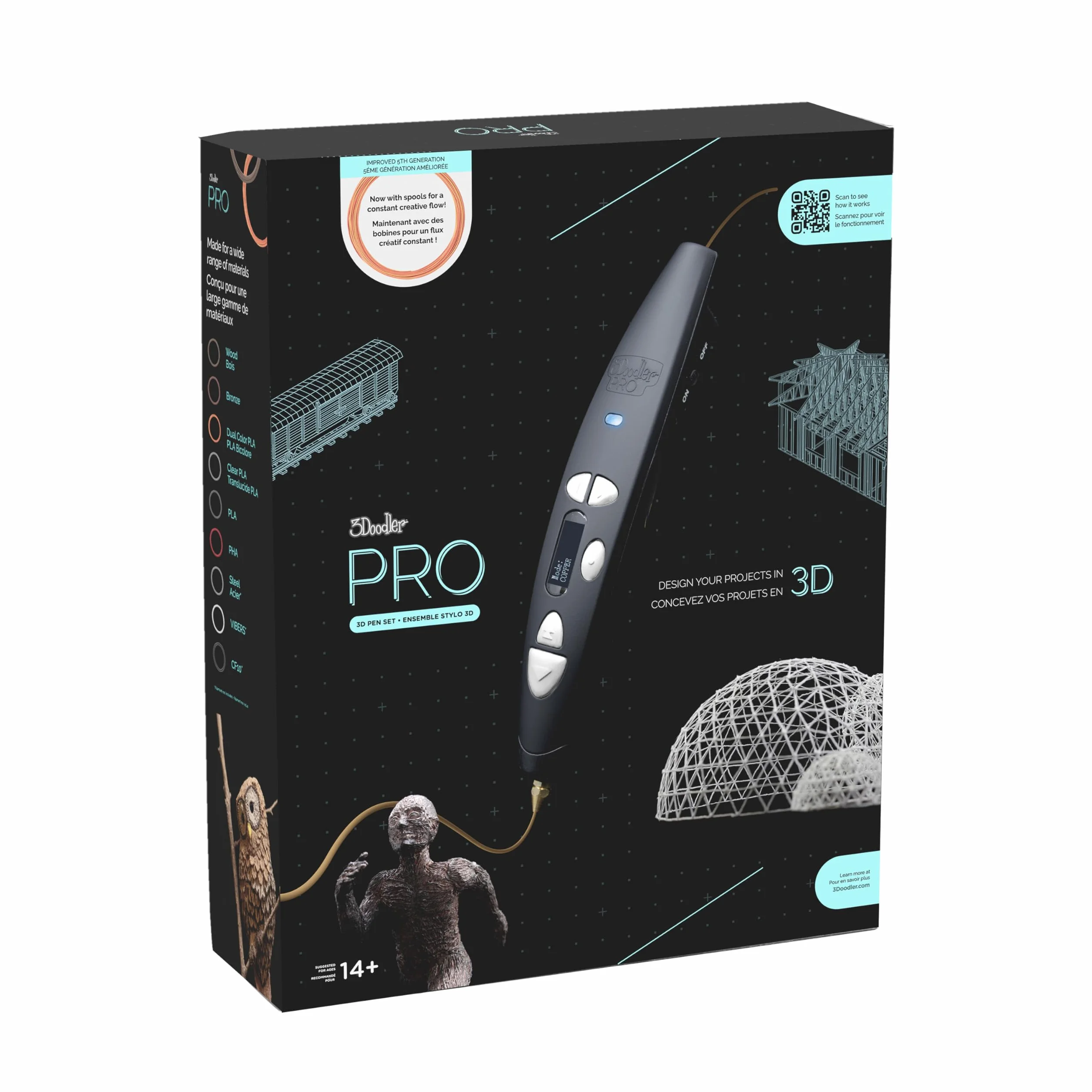 3Doodler PRO (2025) Penna di stampa 3D, strumento di progettazione e prototipazione per professionisti creativi, include materiali plastici speciali, set di ugelli intercambiabili e altro ancora