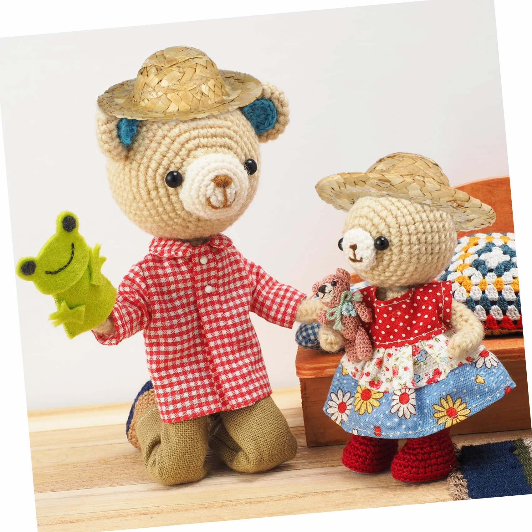 10 Pezzi Mini Cappelli di Paglia per Bambole Artigianali in Paglia Khaki, Decorativi e Facili da Usare per Lavoretti Creativi e Fai da Te