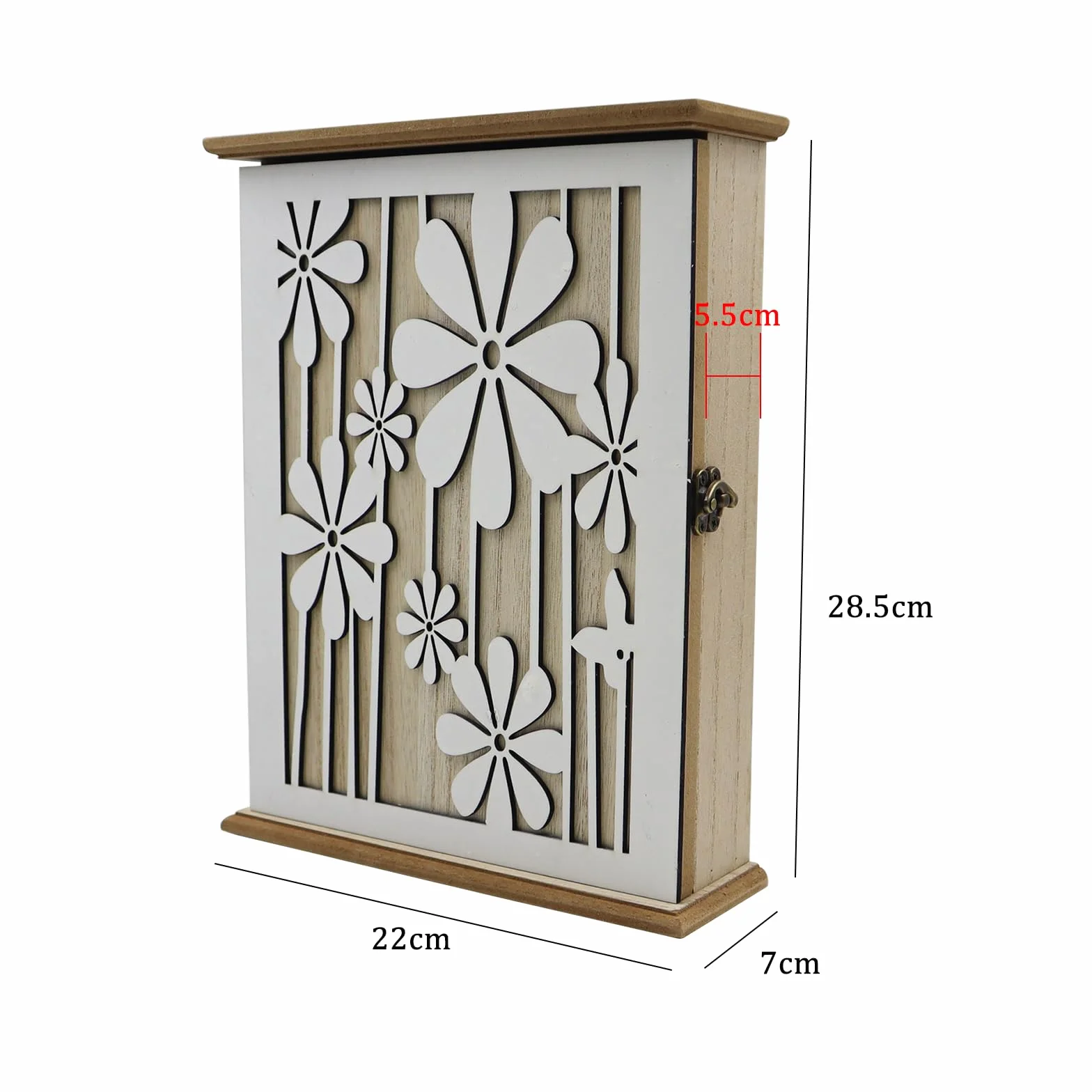 Cassetta Portachiavi da Parete in Legno con 6 Ganci 28.5x22x7cm