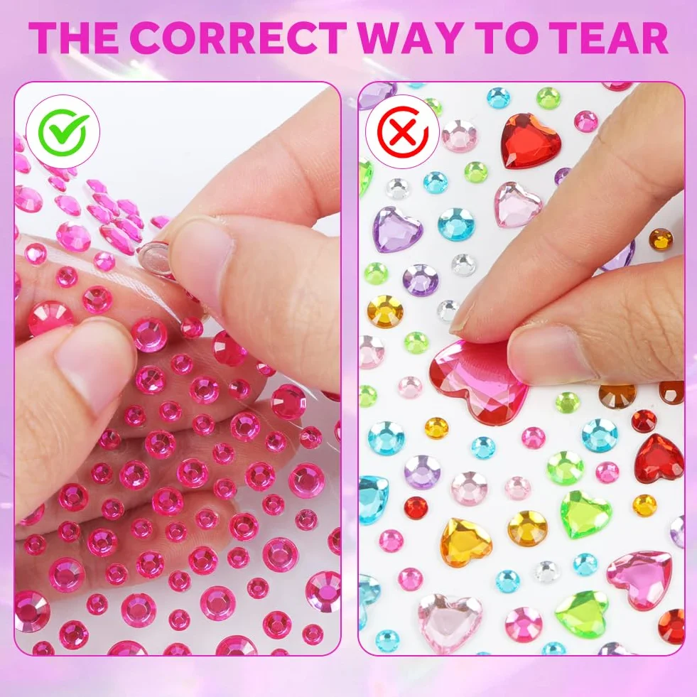 Vicloon 12 Fogli Adesivi Strass Colorati Cristallo Foglio Brillantini per Bambini Fai da Te