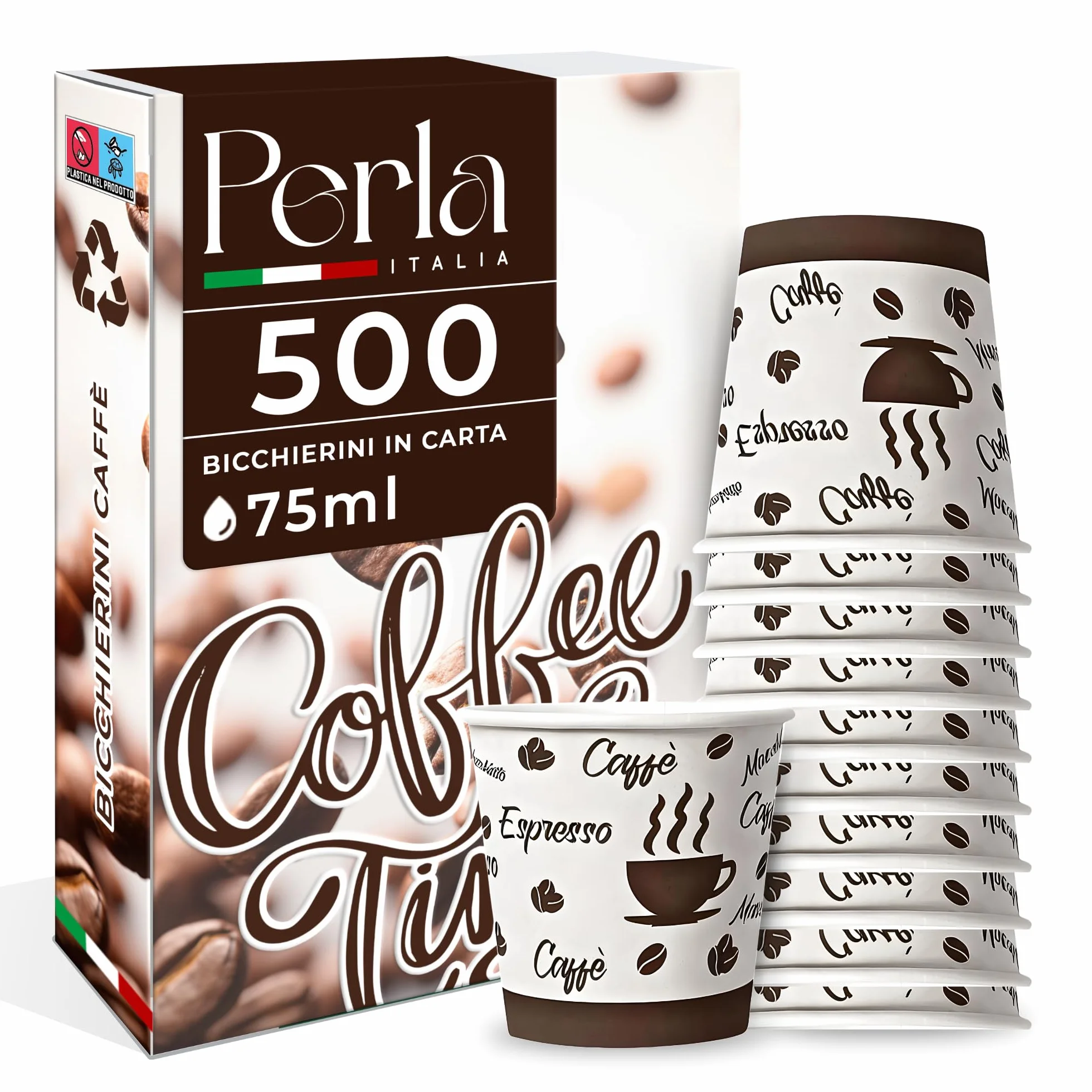 Perla 500 Bicchierini Caffè Carta 75ml Monouso Biodegradabili per Bevande Calde