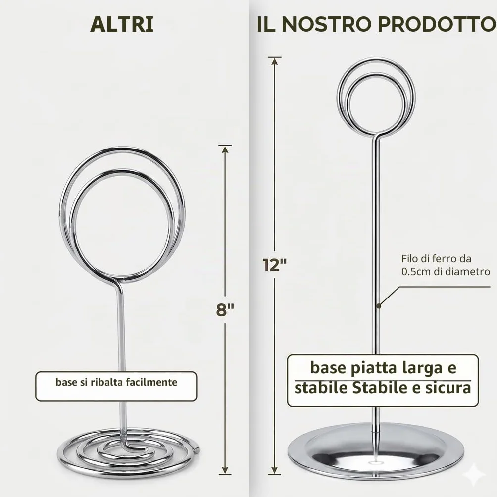 HOHIYA 12 Pezzi Porta Numeri da Tavolo Argento, Supporto Segnaposto in Metallo Alto 30,5 cm, Porta Foto e Porta Cartellini per Matrimoni, Ricevimenti, Feste, Ristoranti e Banchetti